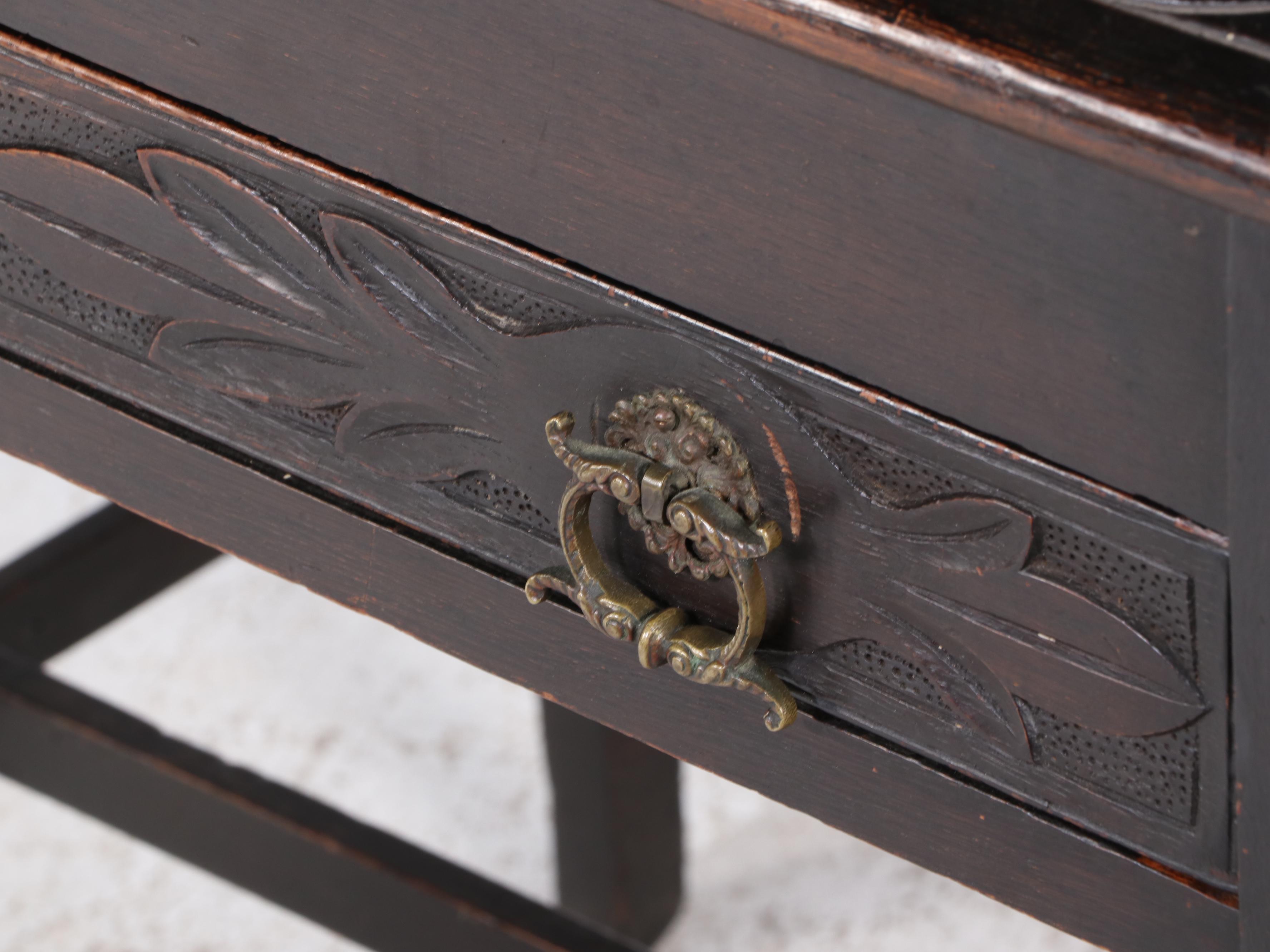 Jacobean Style Carved and Ebonized Oak Bureau, 19th Century