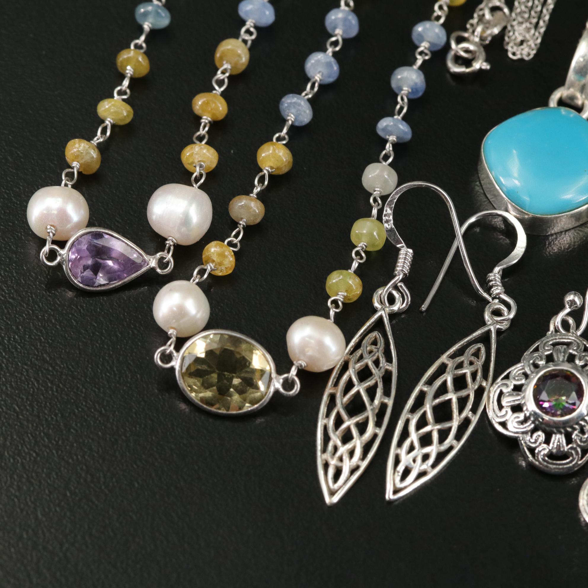 17 Assorted Sterling Silver Bracelets, Earrings, Necklaces, Pendants,and Rings