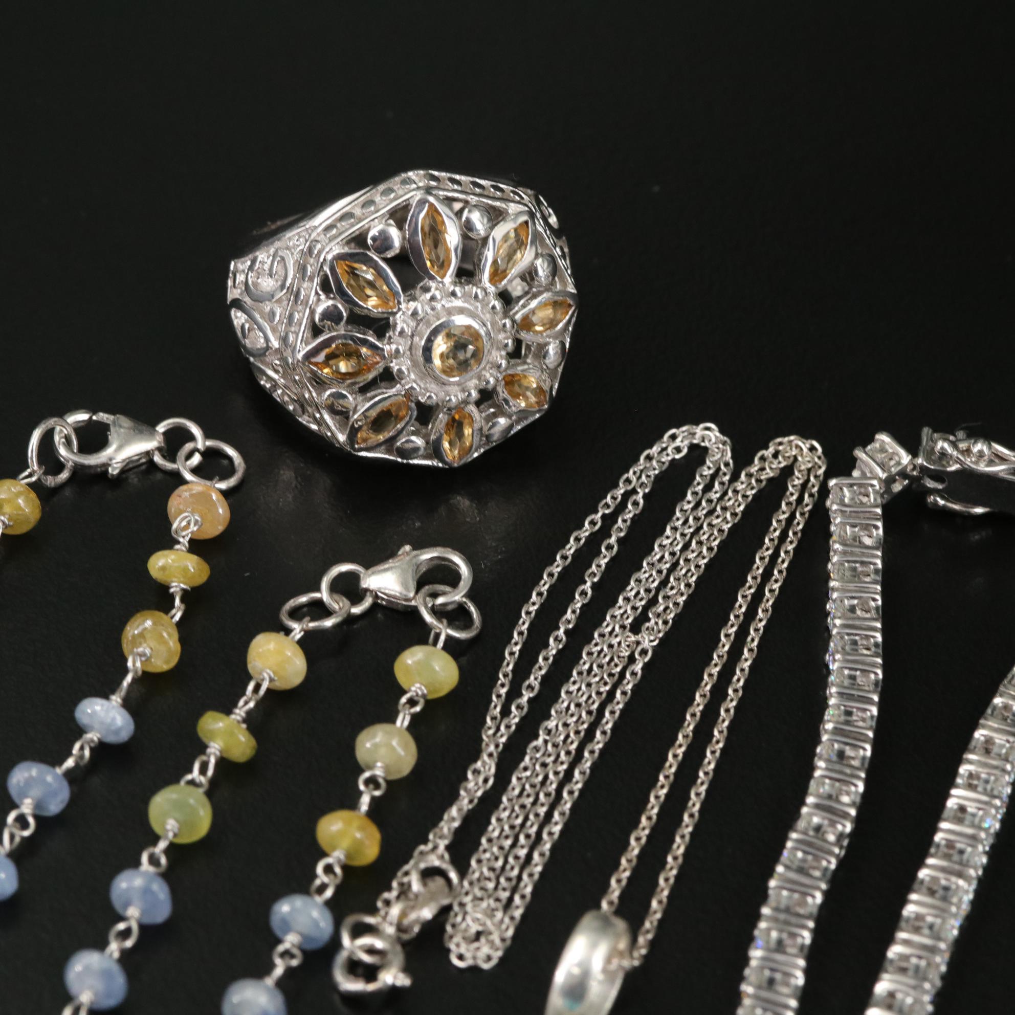 17 Assorted Sterling Silver Bracelets, Earrings, Necklaces, Pendants,and Rings