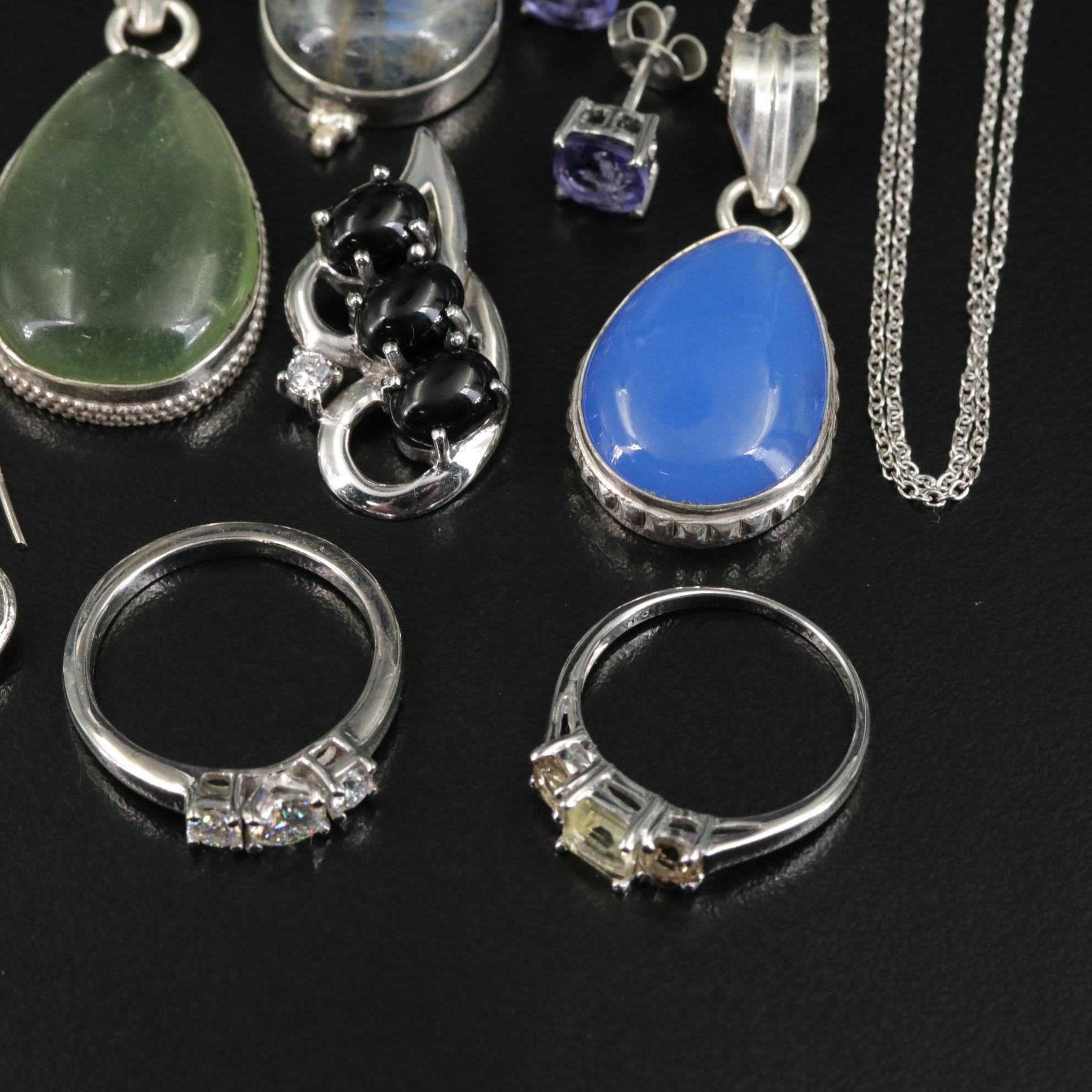 17 Assorted Sterling Silver Bracelets, Earrings, Necklaces, Pendants,and Rings