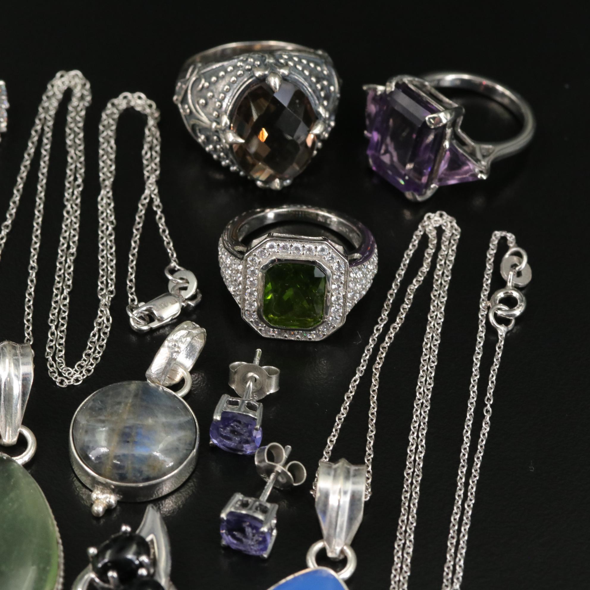 17 Assorted Sterling Silver Bracelets, Earrings, Necklaces, Pendants,and Rings