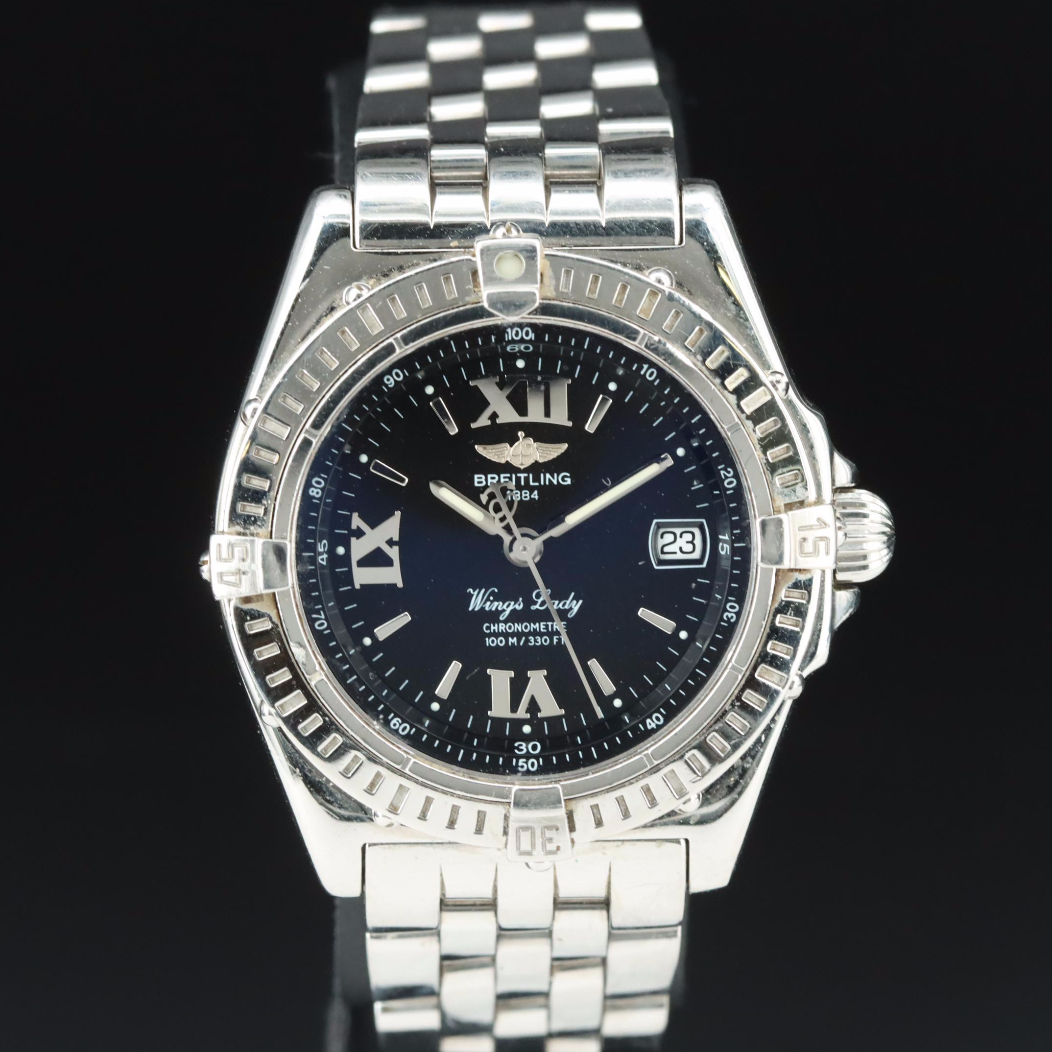 Breitling Wings Lady Stainless Steel 100M Date Quartz Watch