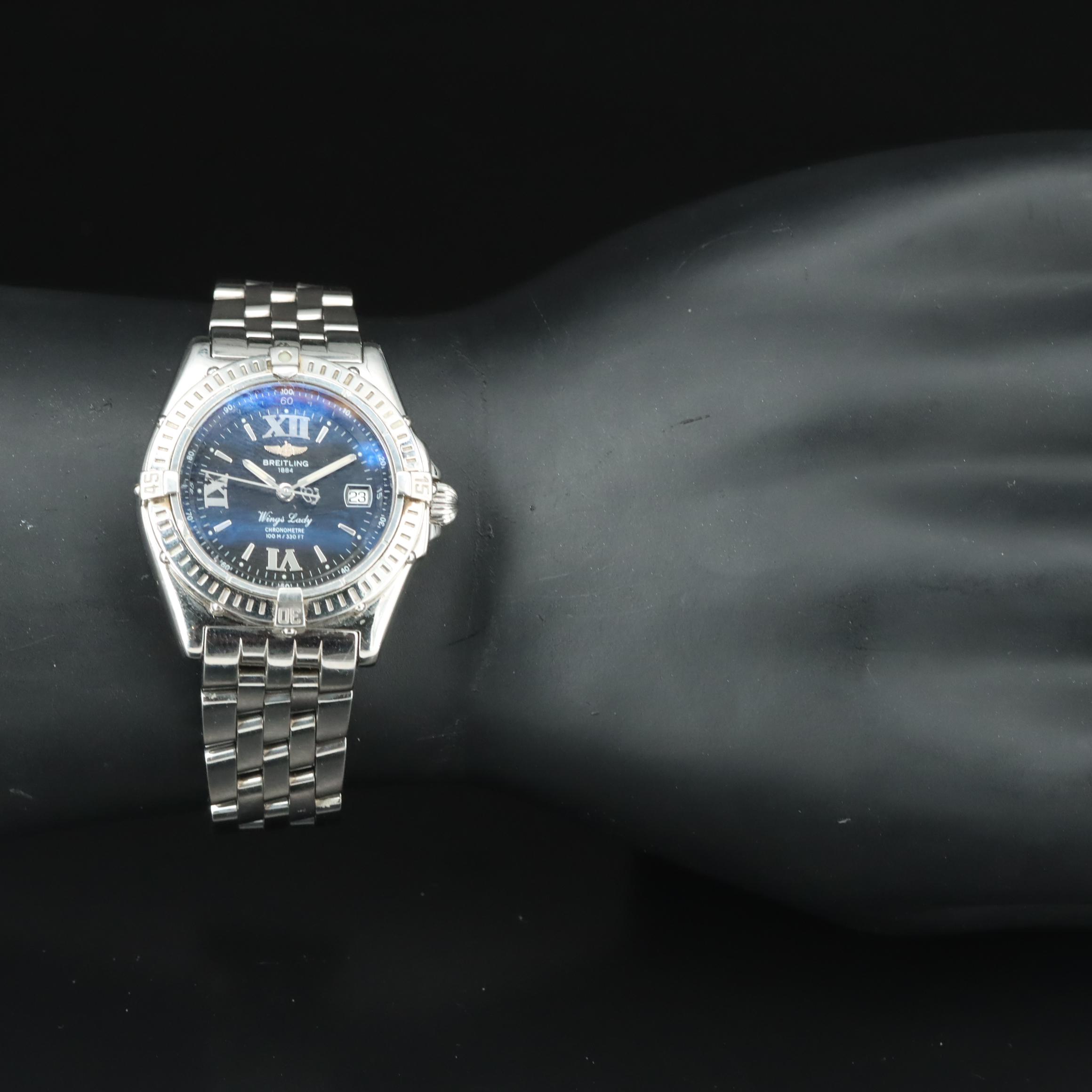 Breitling Wings Lady Stainless Steel 100M Date Quartz Watch