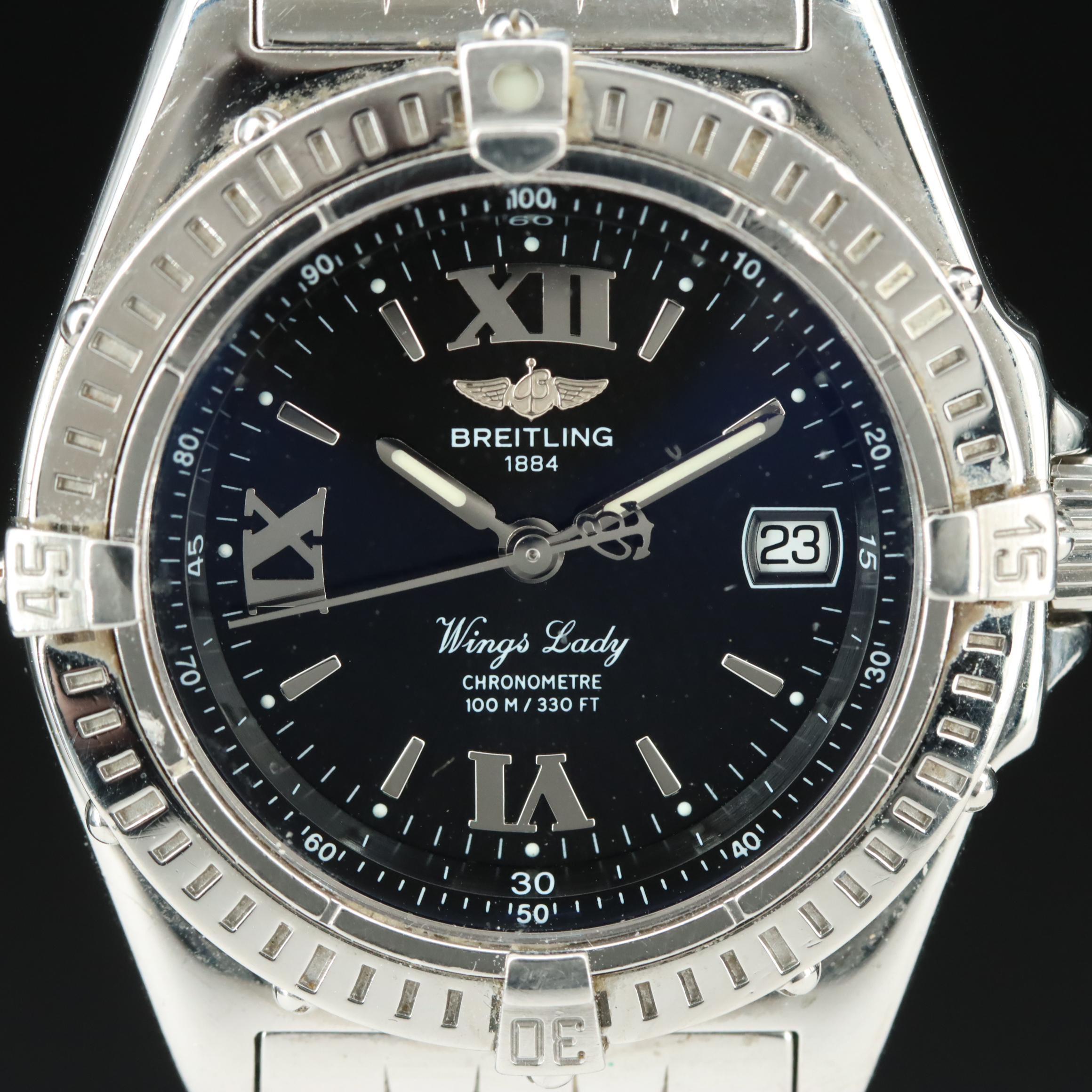 Breitling Wings Lady Stainless Steel 100M Date Quartz Watch