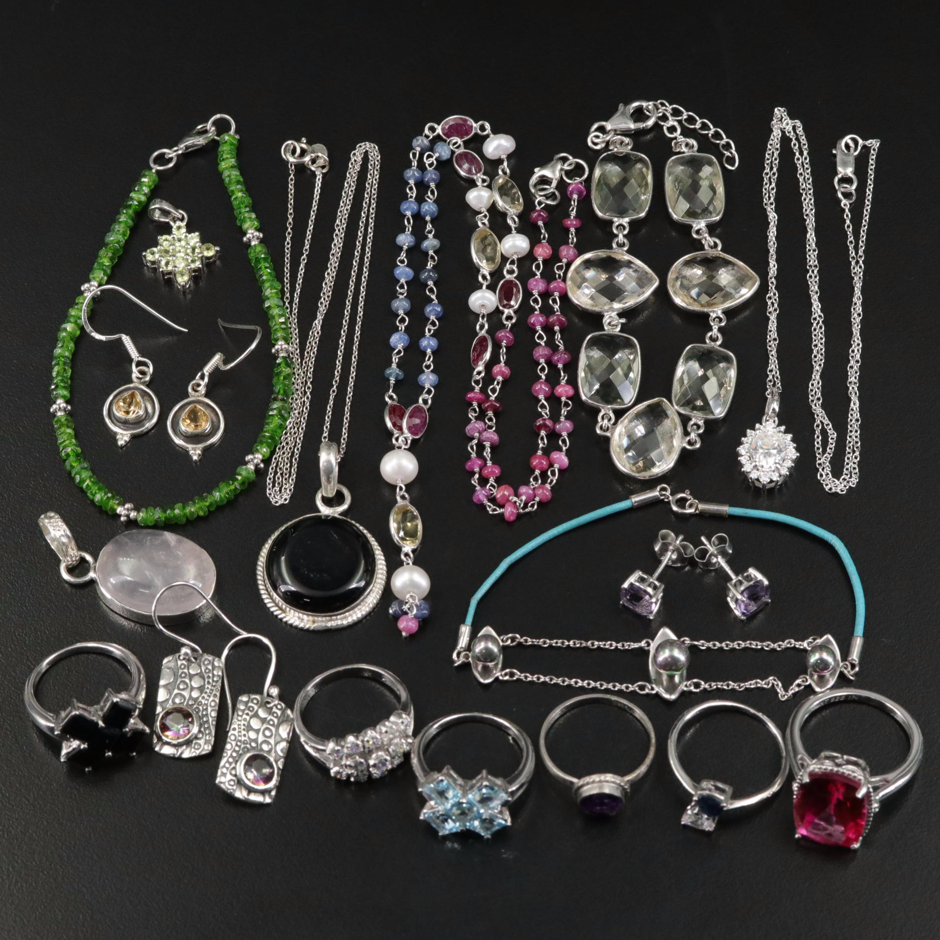 17 Assorted Sterling Silver Bracelets, Earrings, Necklaces, Pendants, and Rings
