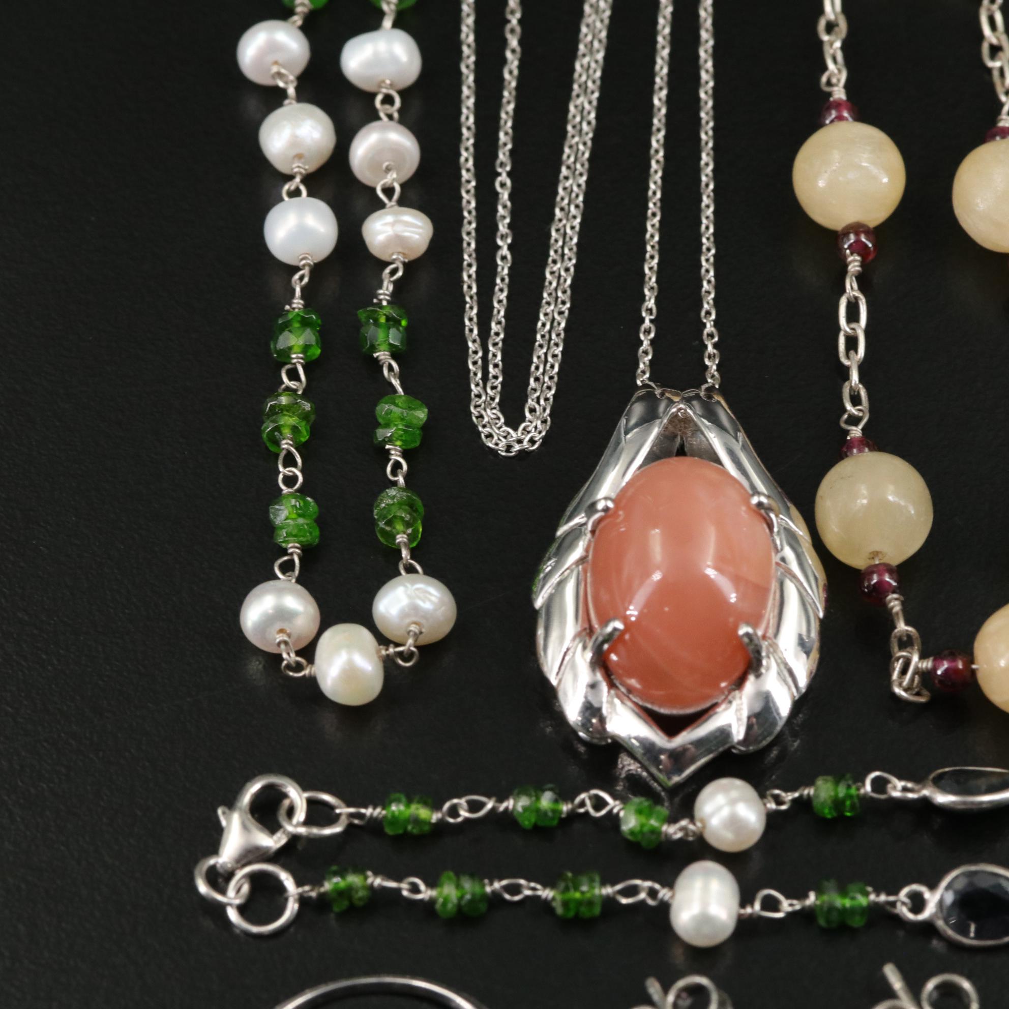 17 Assorted Sterling Silver Bracelets, Earrings, Necklaces, Pendants, and Rings