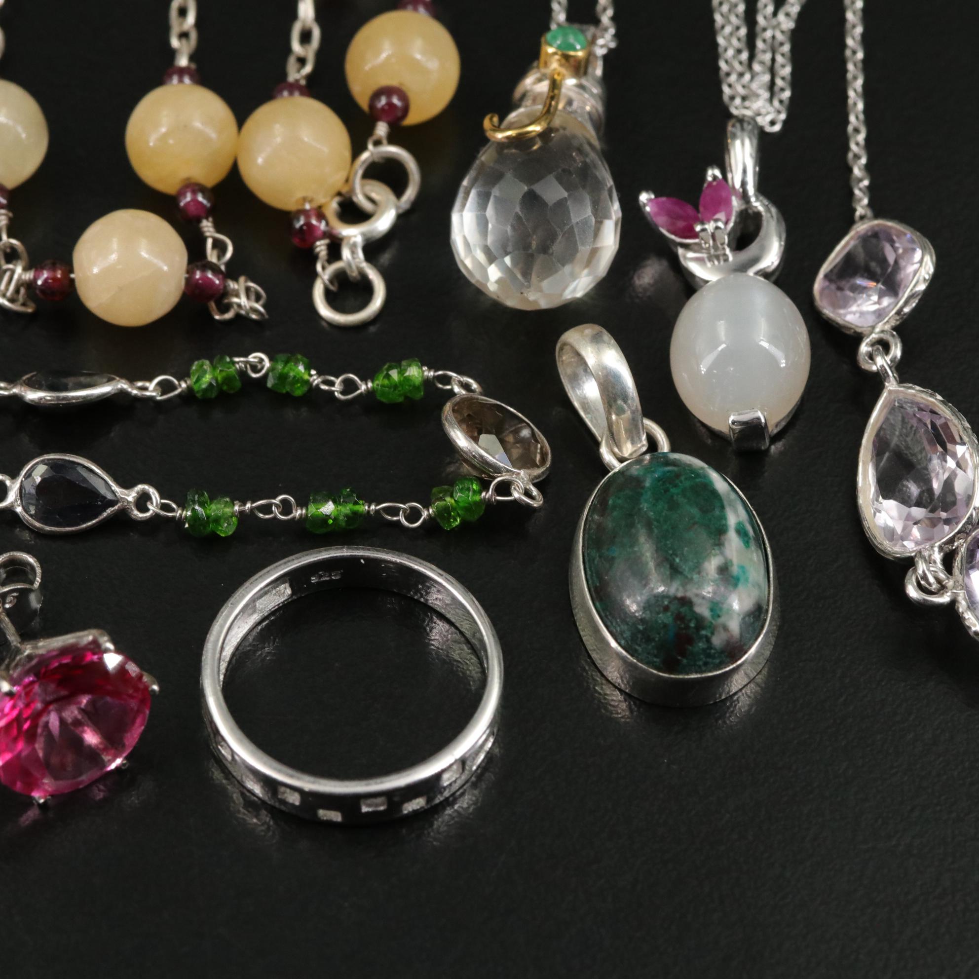 17 Assorted Sterling Silver Bracelets, Earrings, Necklaces, Pendants, and Rings