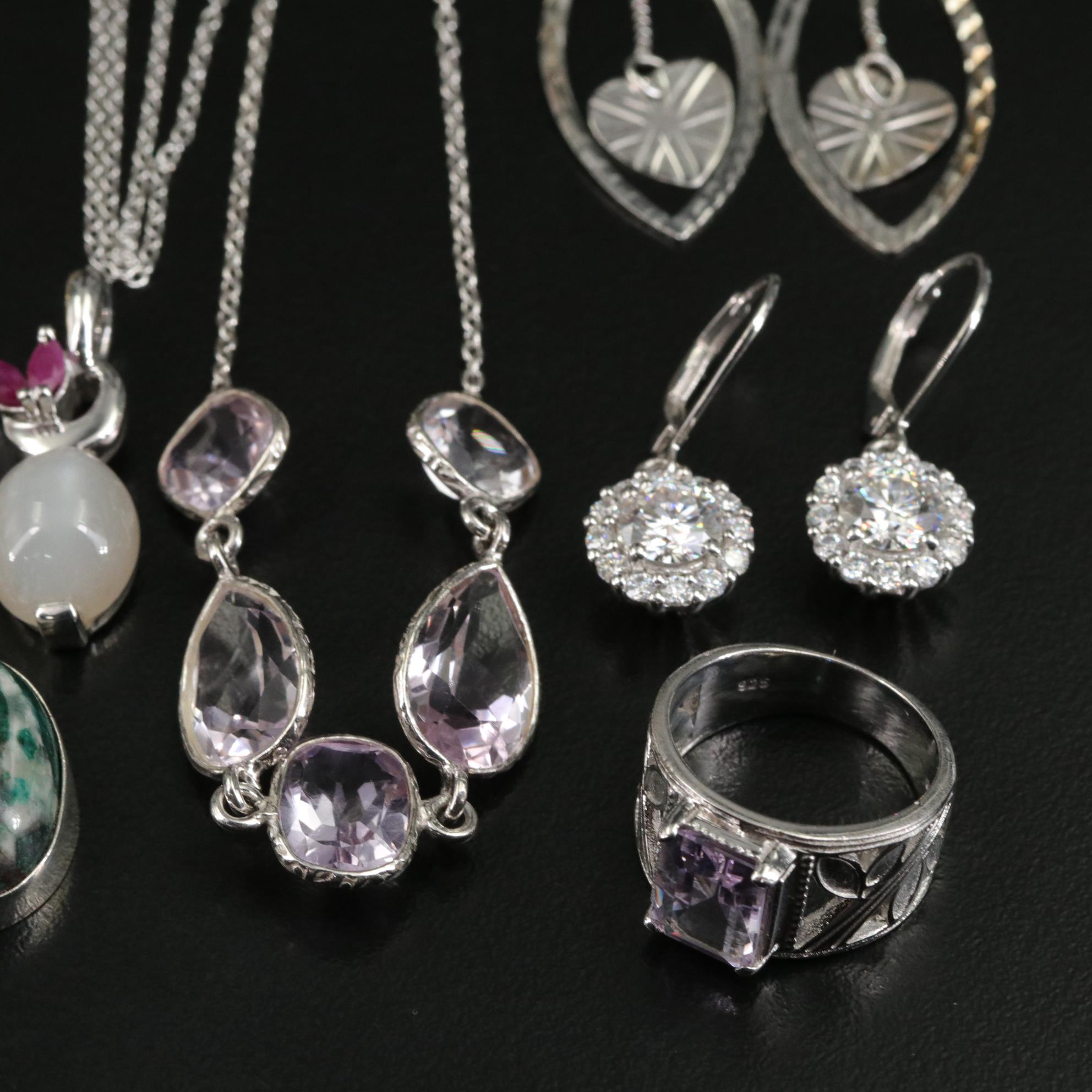 17 Assorted Sterling Silver Bracelets, Earrings, Necklaces, Pendants, and Rings