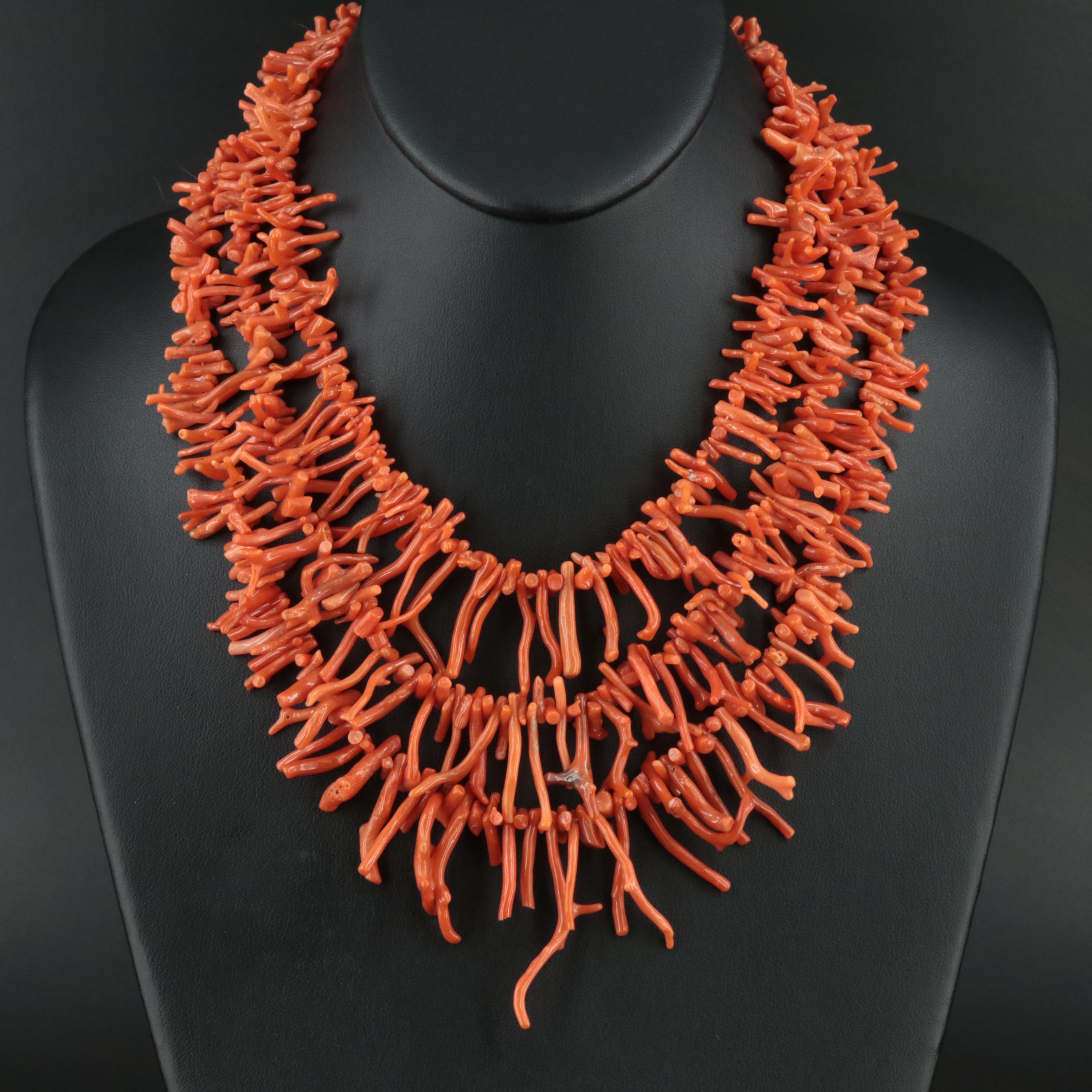 Triple-Strand Tiered Coral Necklace