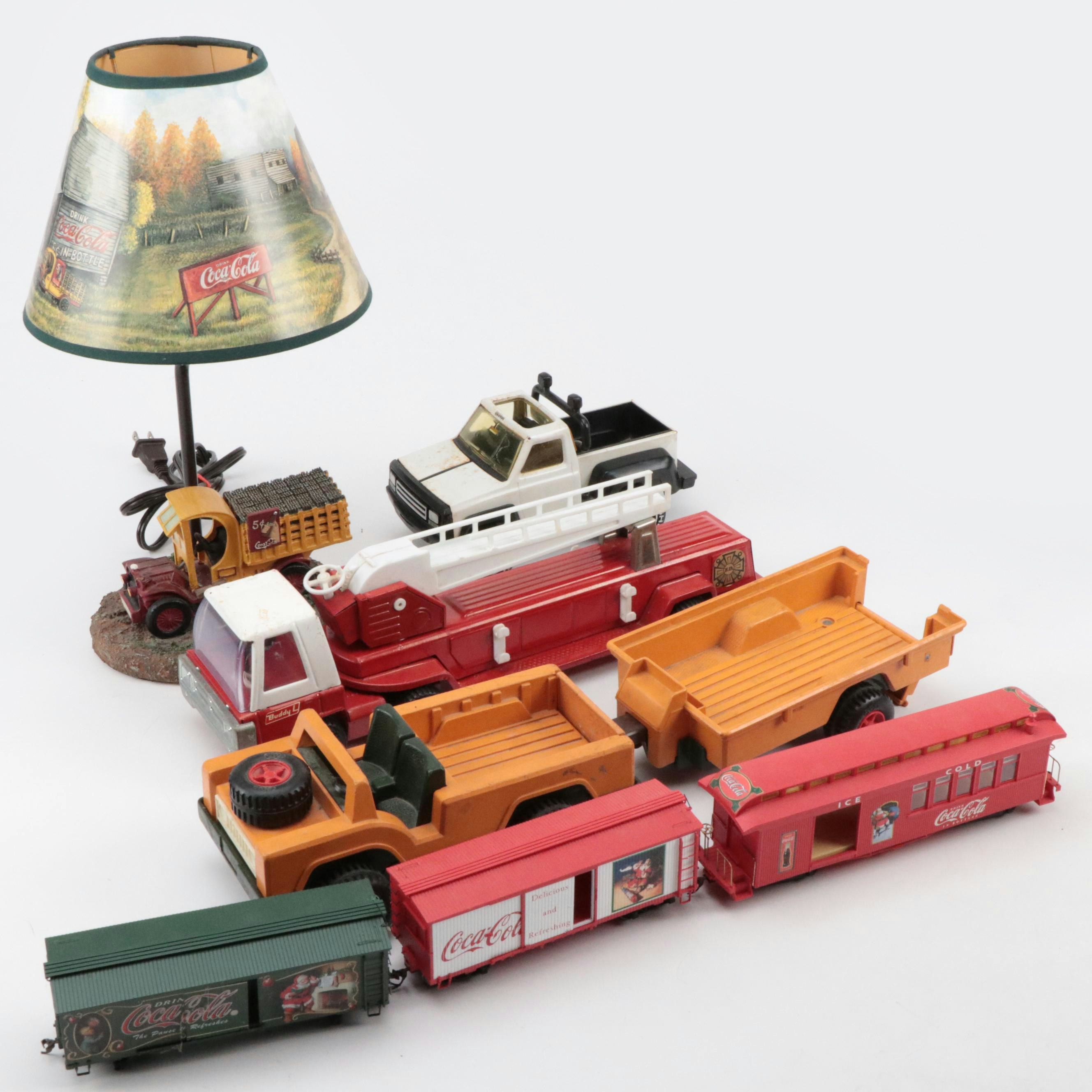 Coca-Cola Novelty Table Lamp with Buddy L, Coca-Cola Train Cars, More