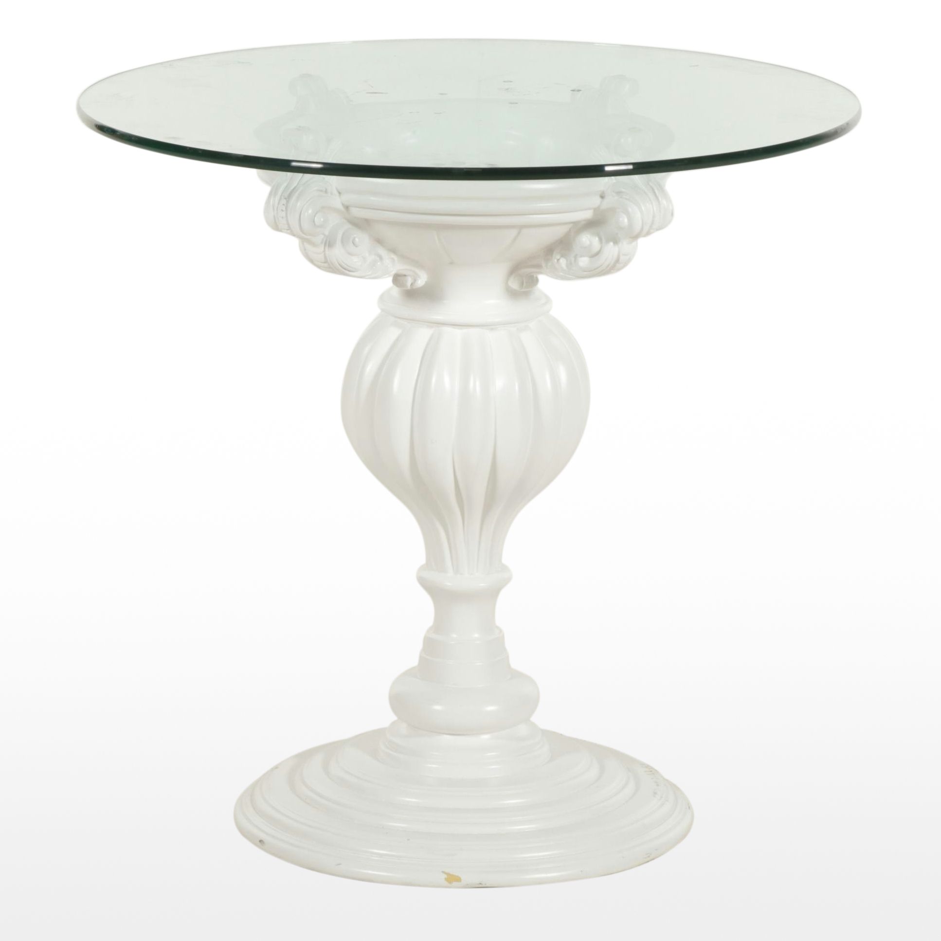 Frontgate Donatella Baroque Inspired White Bistro Table with Glass Top