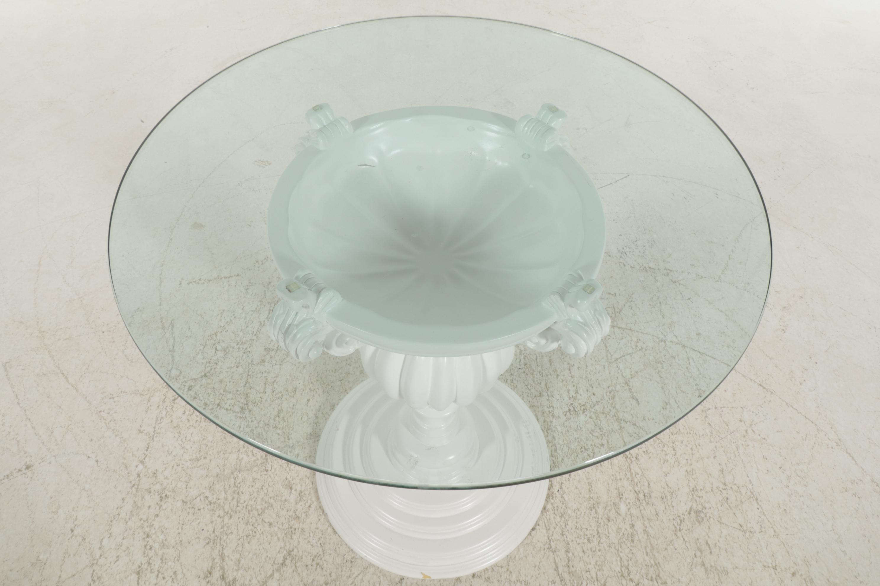Frontgate Donatella Baroque Inspired White Bistro Table with Glass Top
