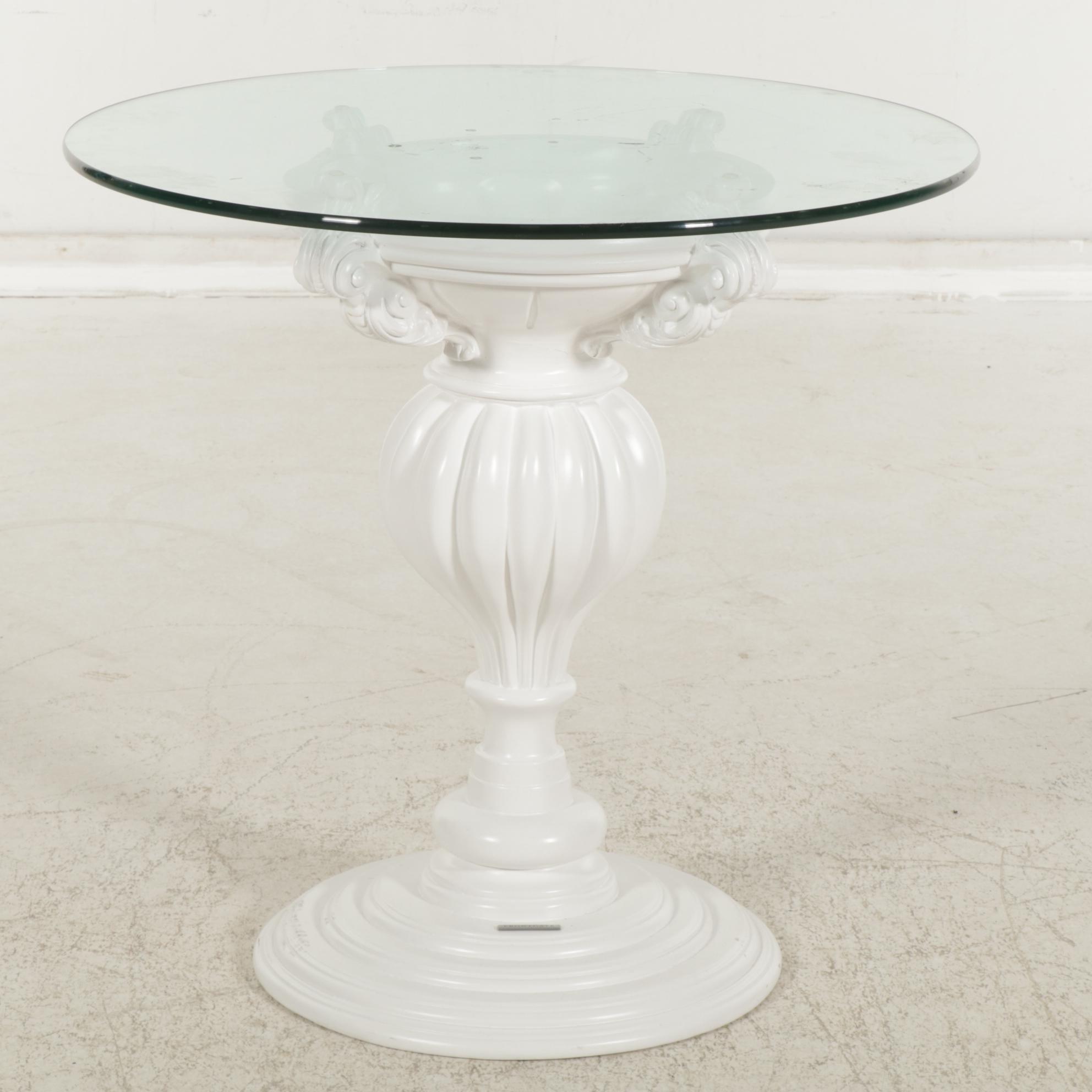 Frontgate Donatella Baroque Inspired White Bistro Table with Glass Top