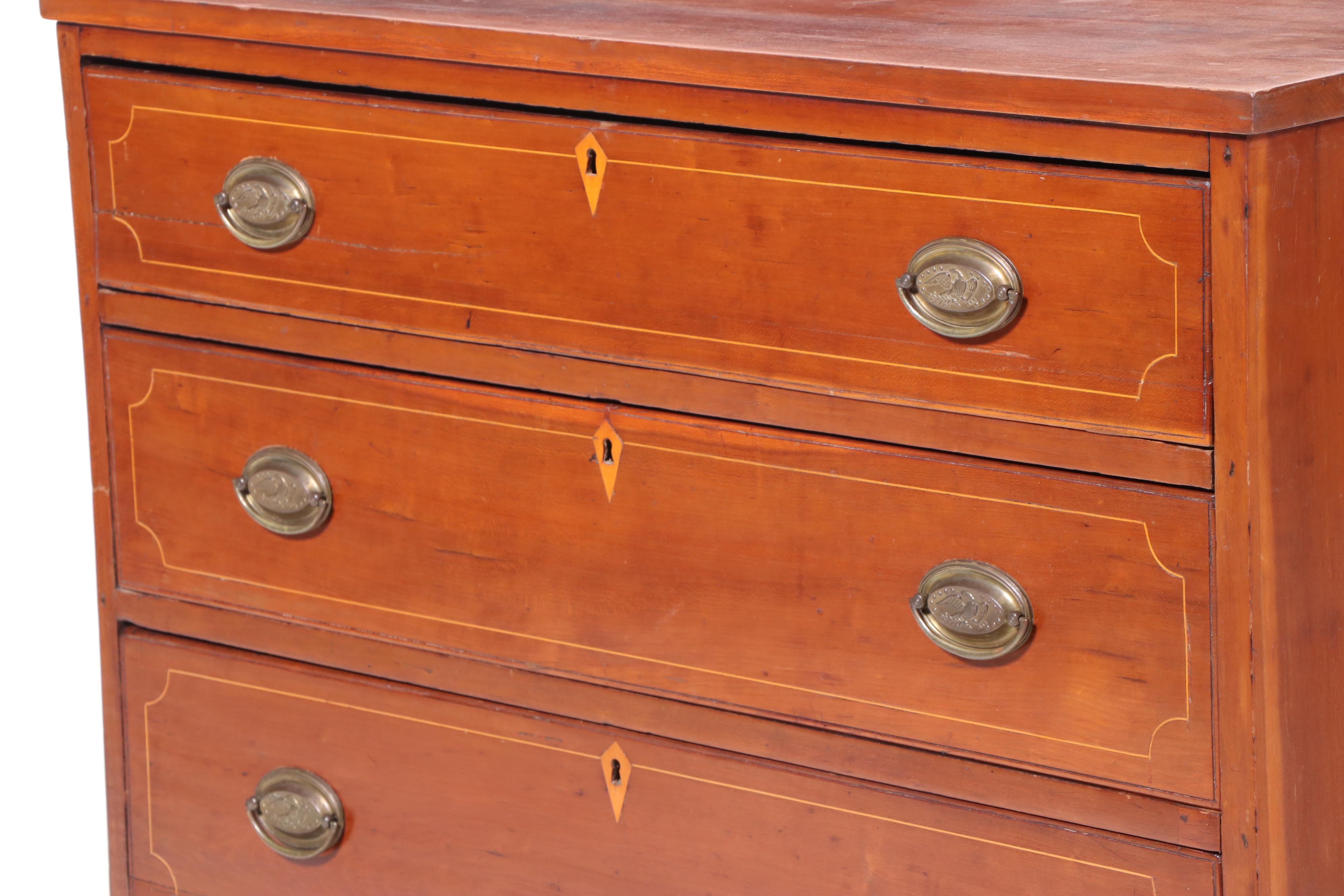 American Sheraton Cherry Chest of Drawers with String Inlay
