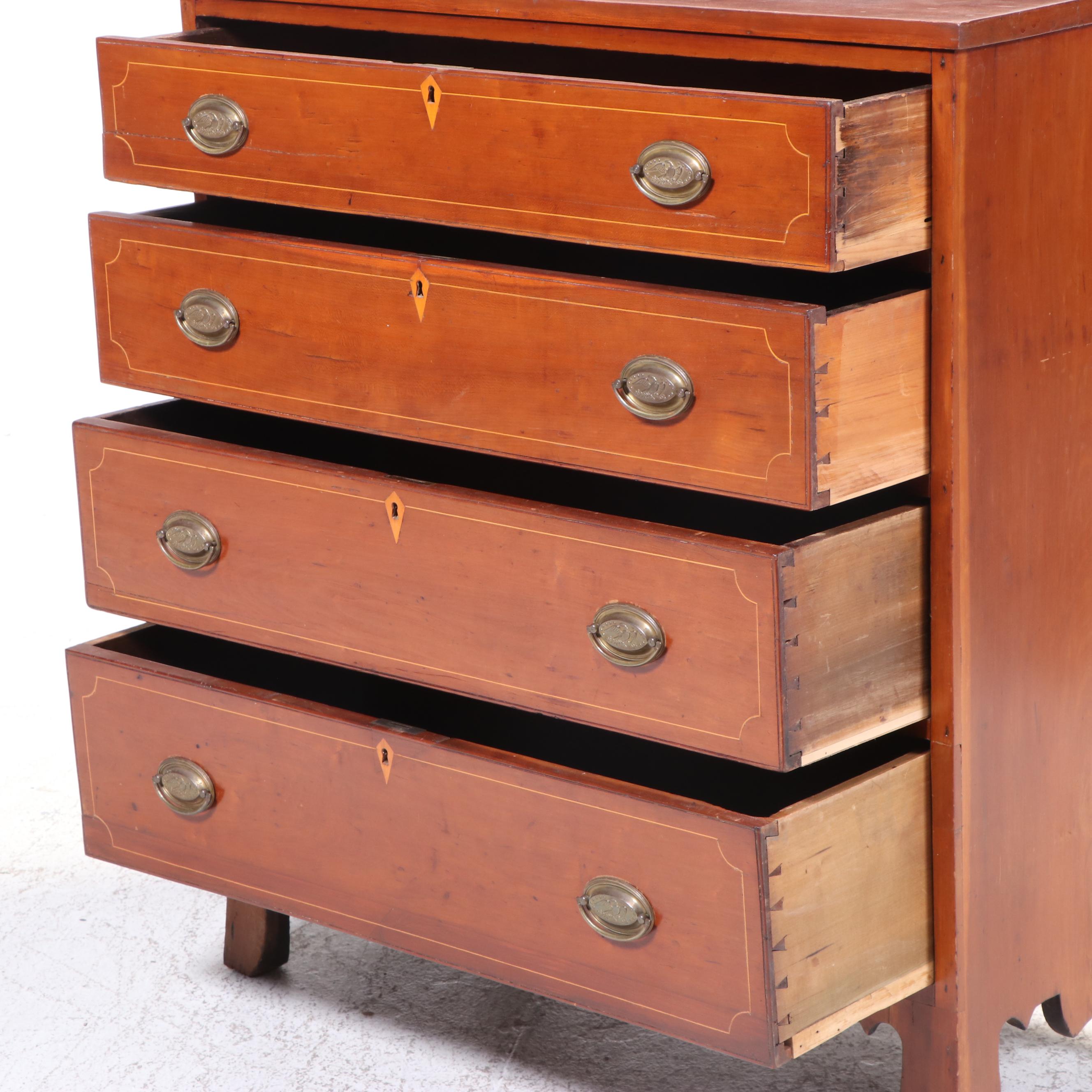 American Sheraton Cherry Chest of Drawers with String Inlay
