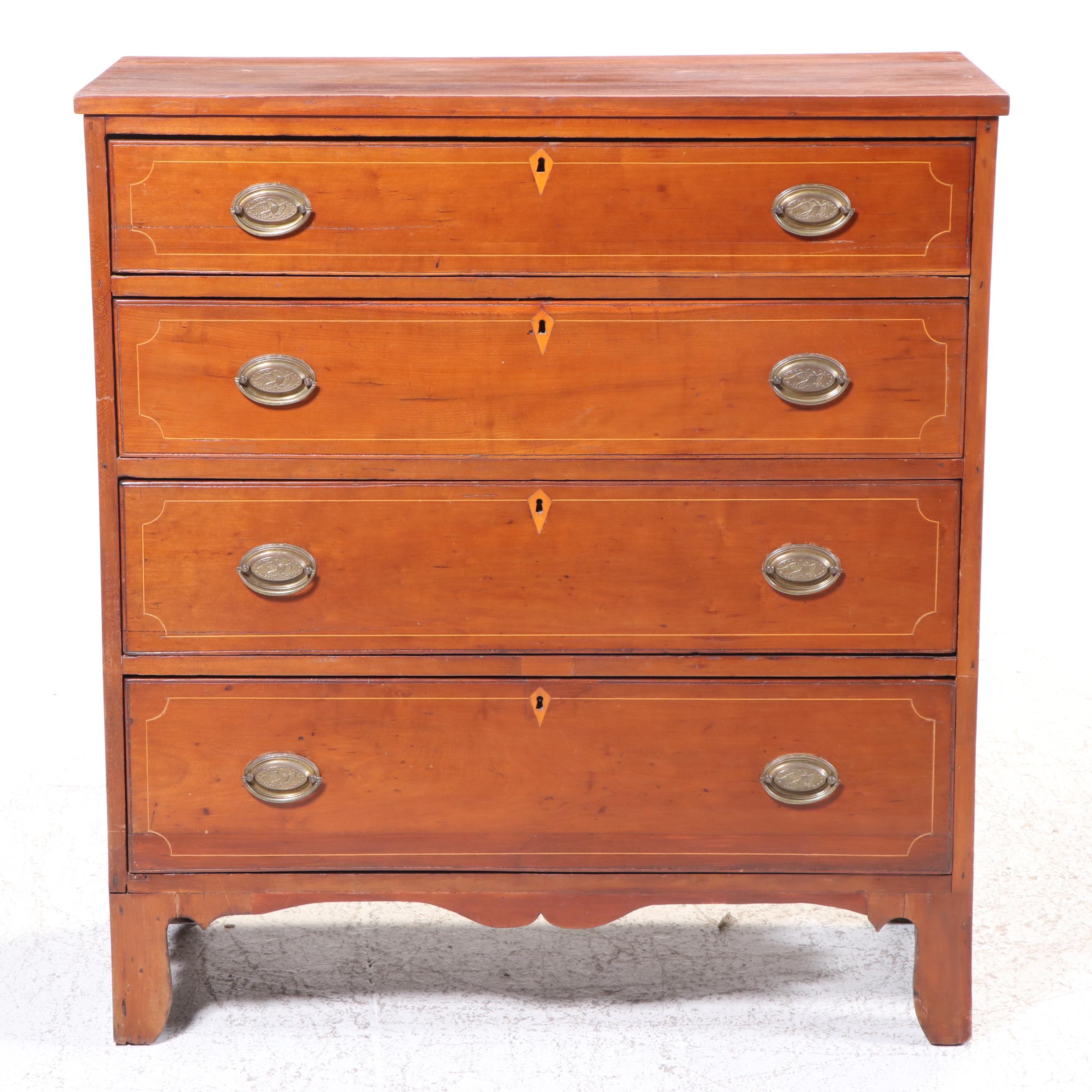 American Sheraton Cherry Chest of Drawers with String Inlay