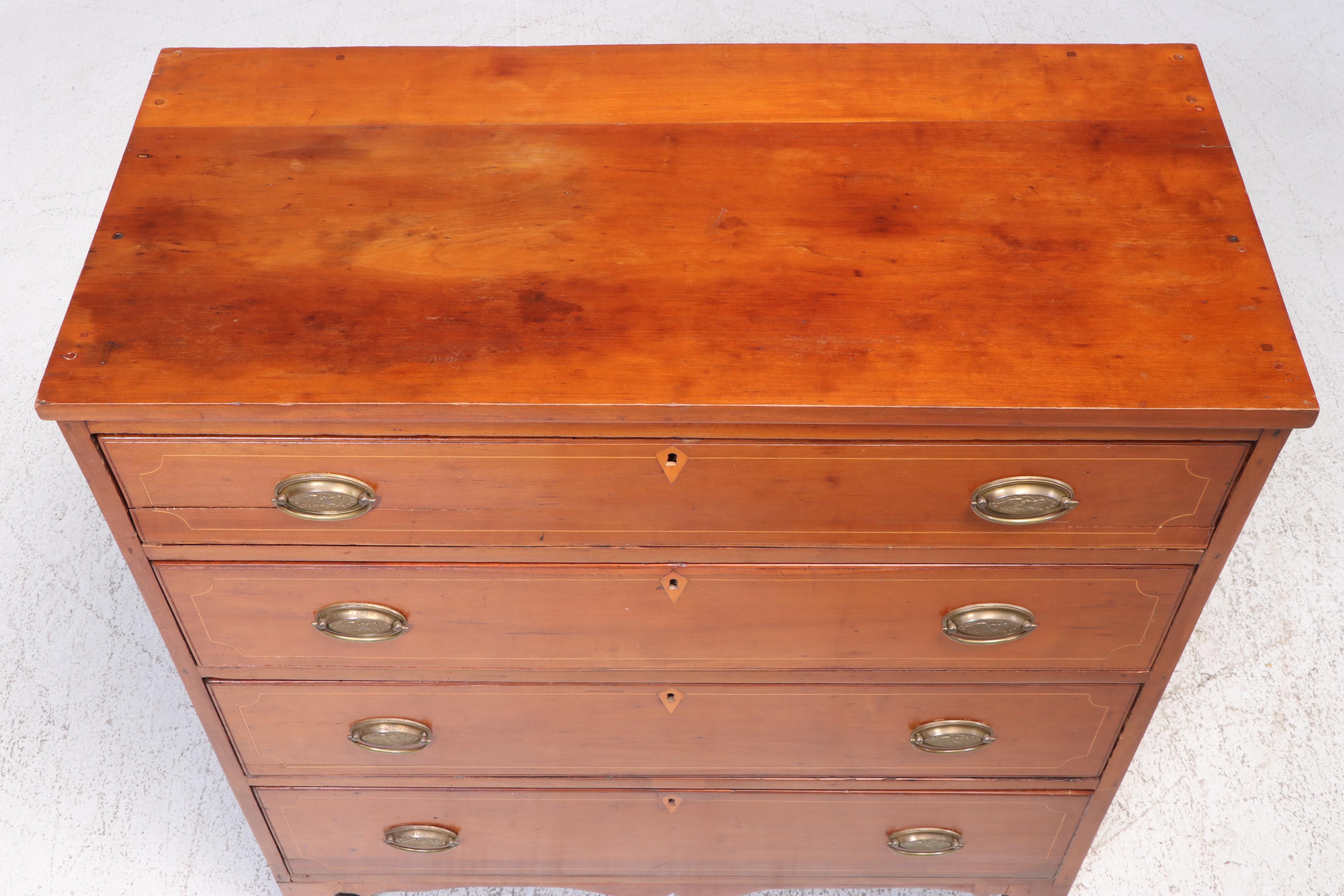 American Sheraton Cherry Chest of Drawers with String Inlay