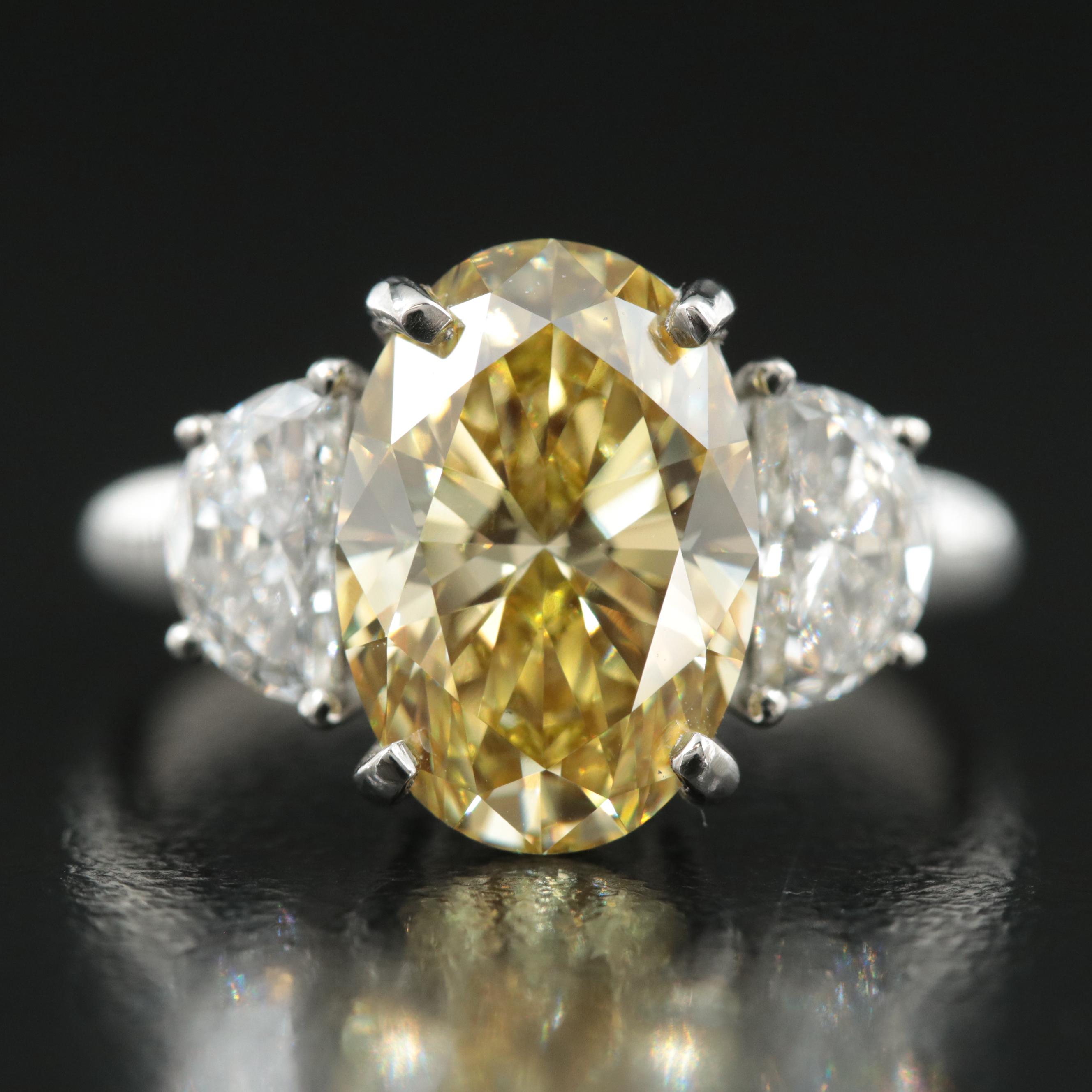 Platinum 4.62 CTW Lab Grown Diamond Ring with IGI Report & Fancy Yellow Center