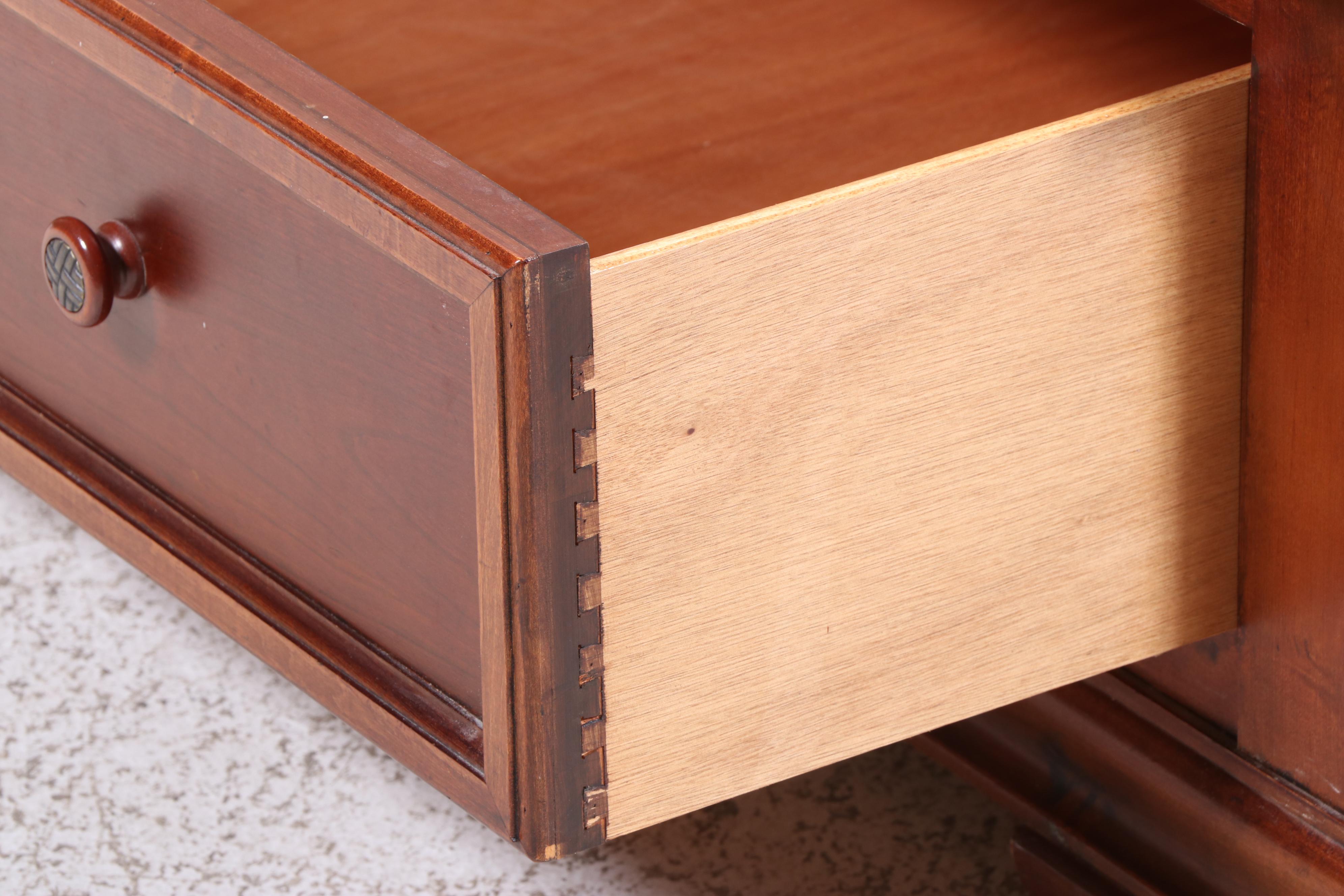 Hammary Cherrywood, Maple, and Line-Inlaid Coffee Table and Side Table