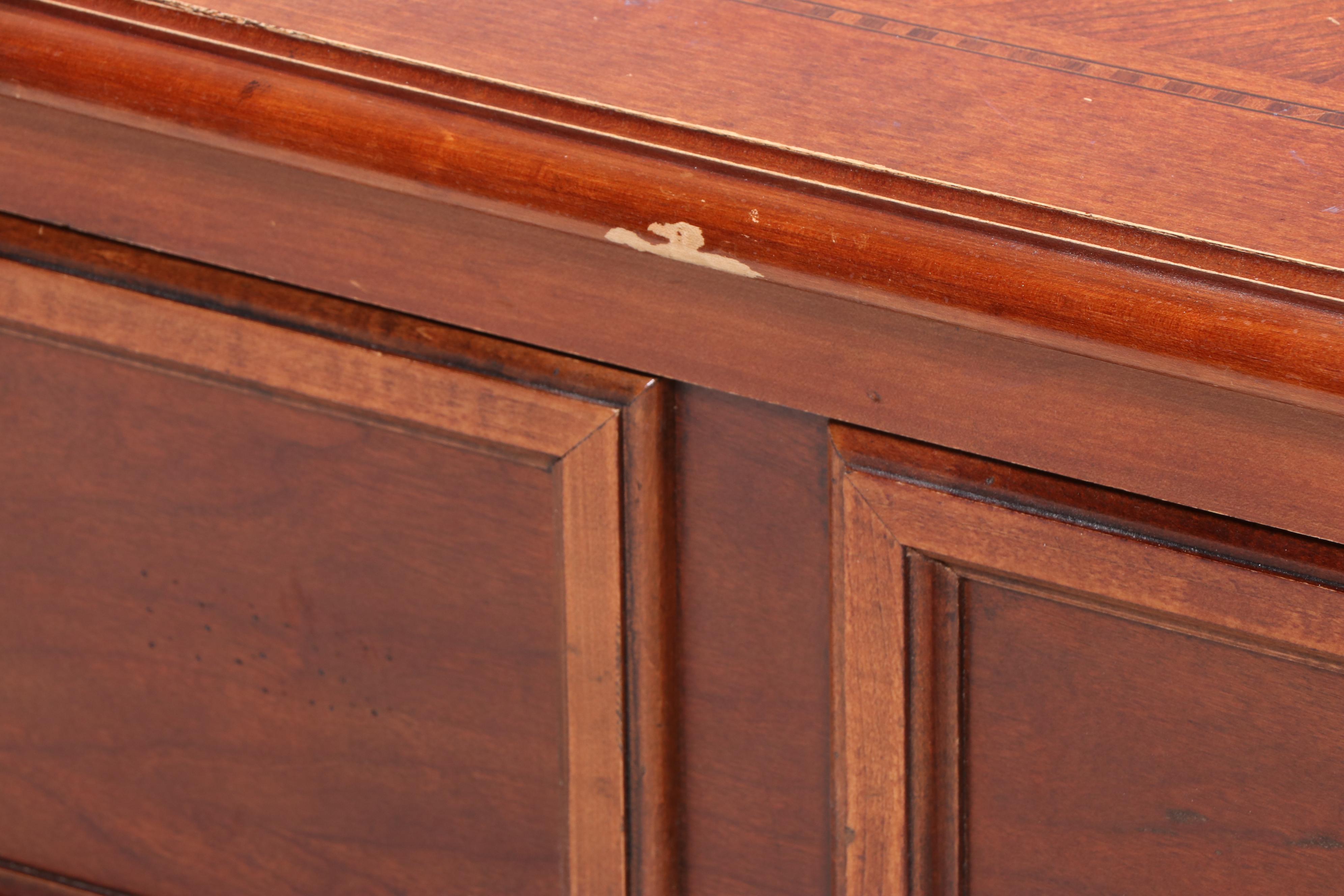 Hammary Cherrywood, Maple, and Line-Inlaid Coffee Table and Side Table