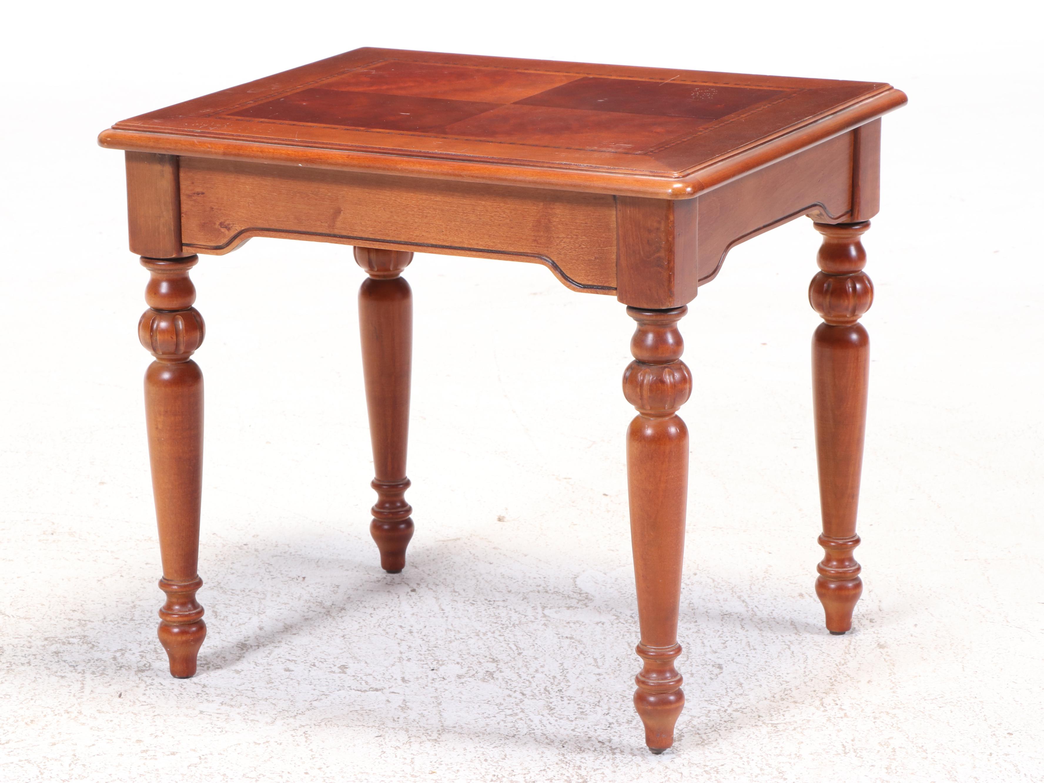 Hammary Cherrywood, Maple, and Line-Inlaid Coffee Table and Side Table