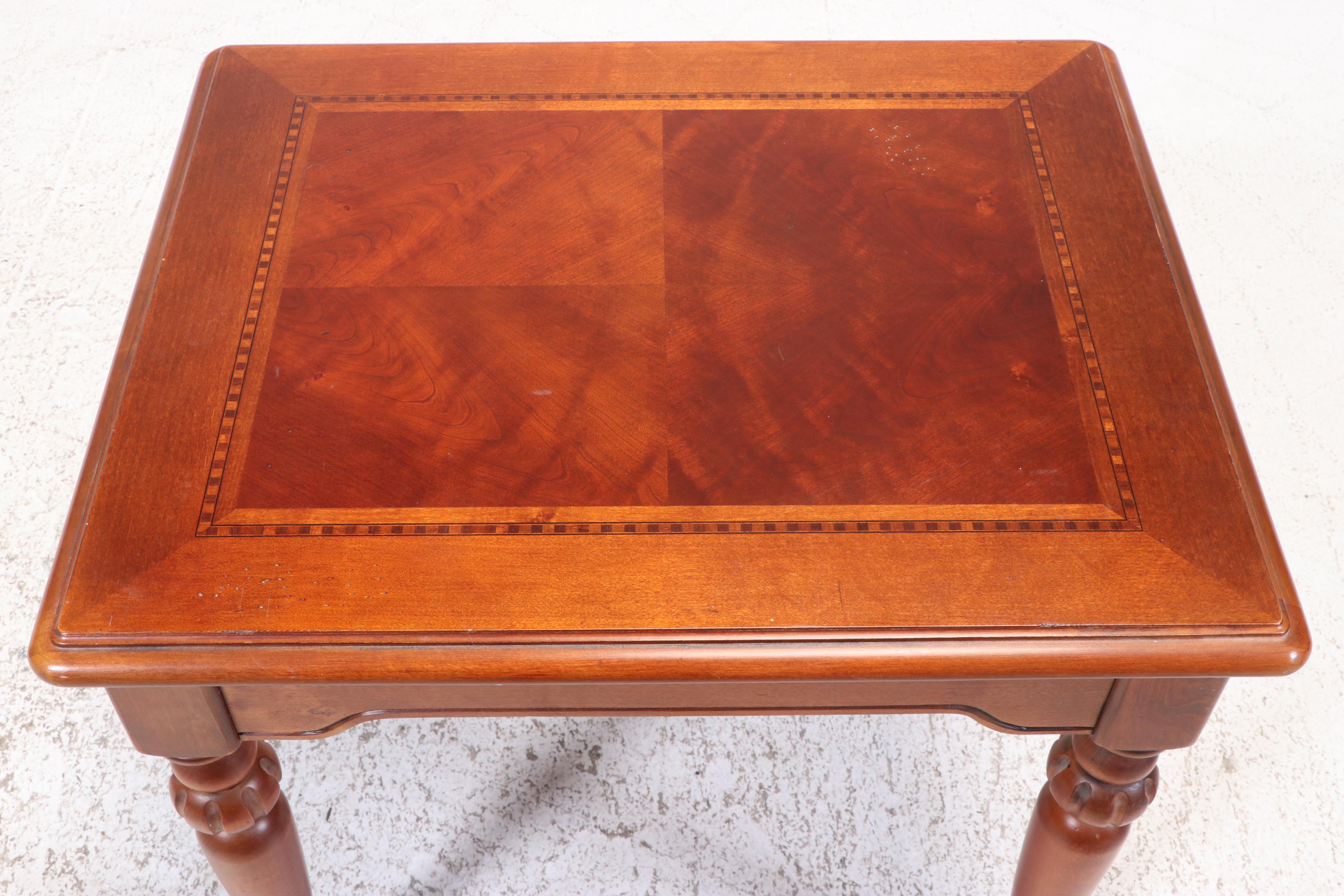 Hammary Cherrywood, Maple, and Line-Inlaid Coffee Table and Side Table
