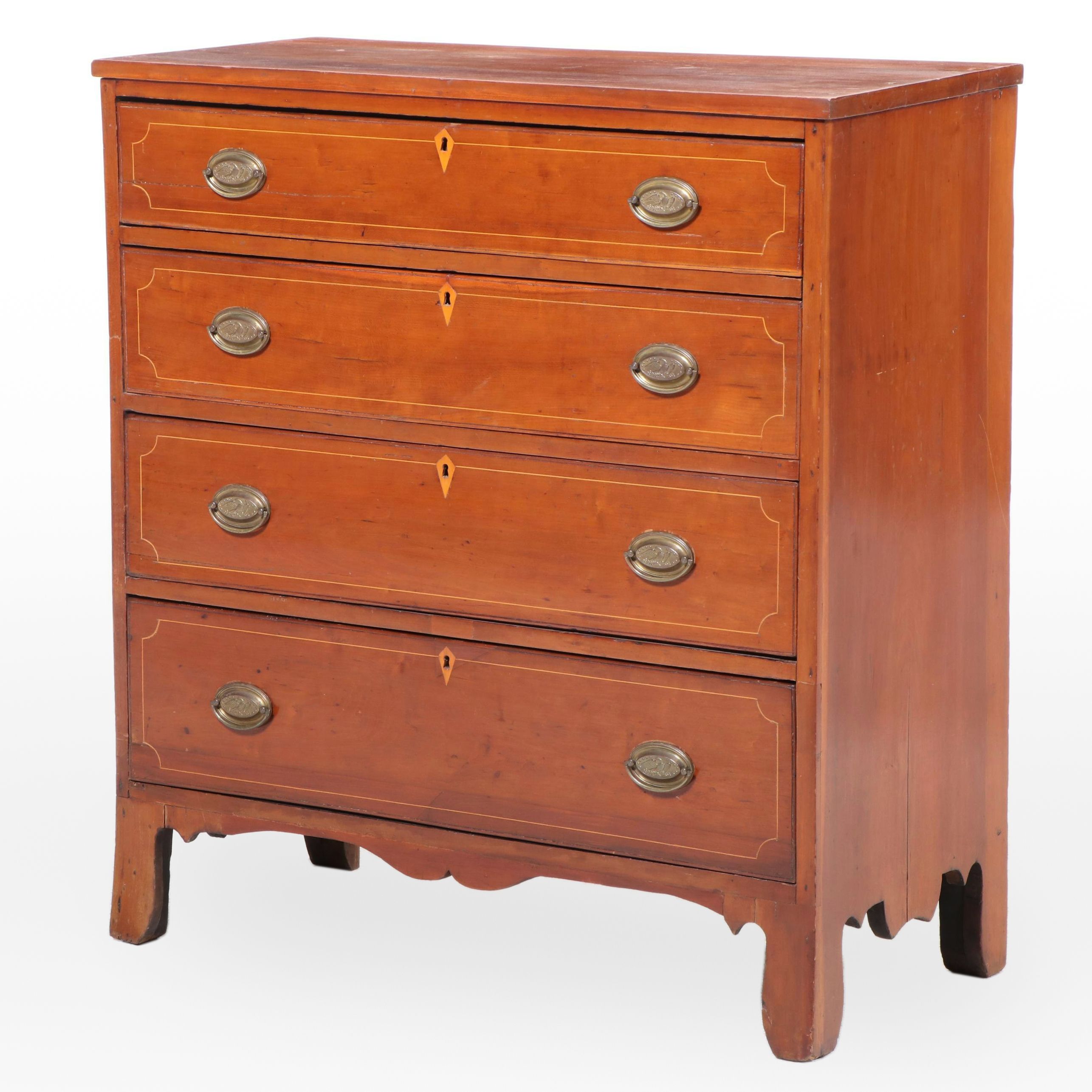 American Sheraton Cherry Chest of Drawers with String Inlay