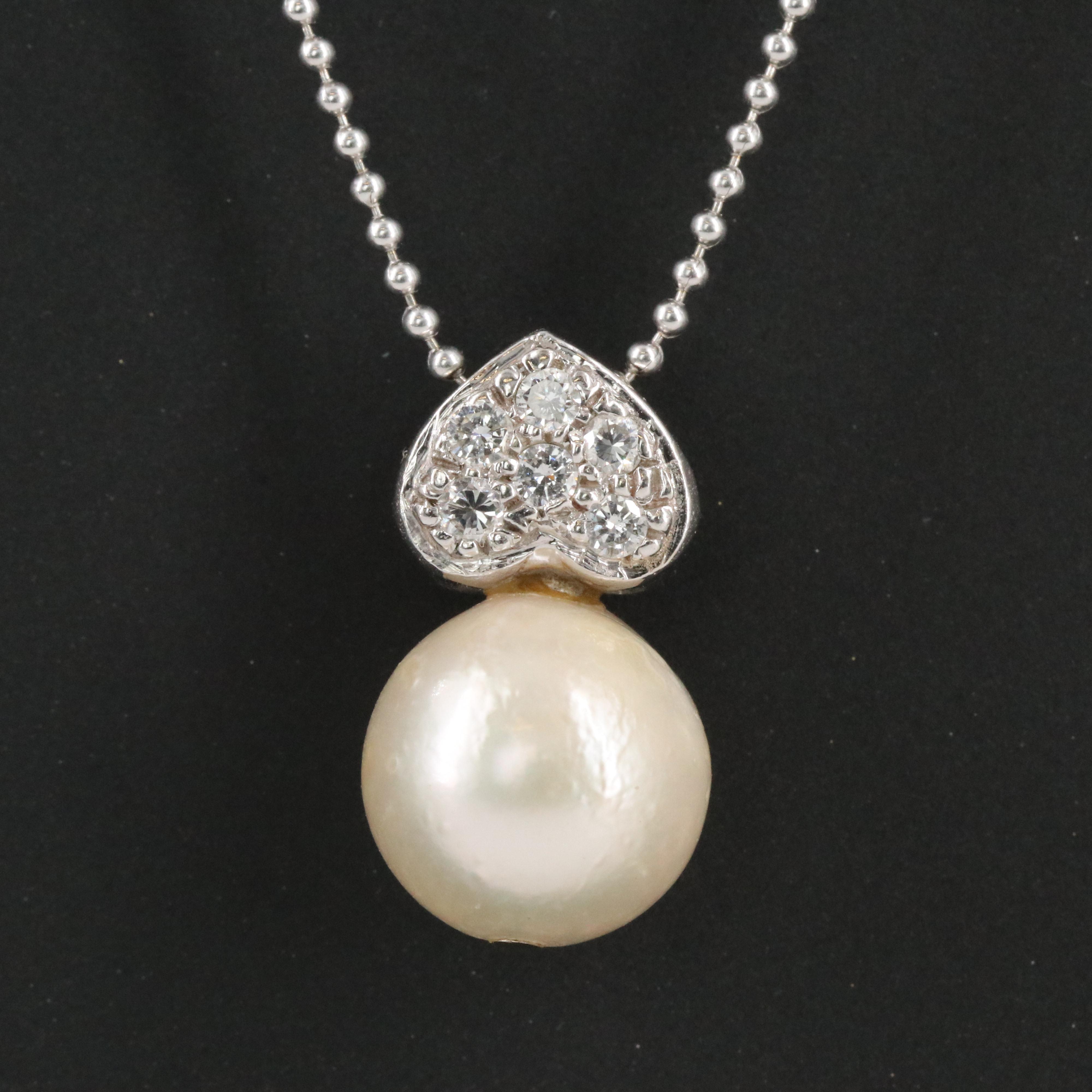 Italian 14K Pearl and Diamond Pendant Necklace