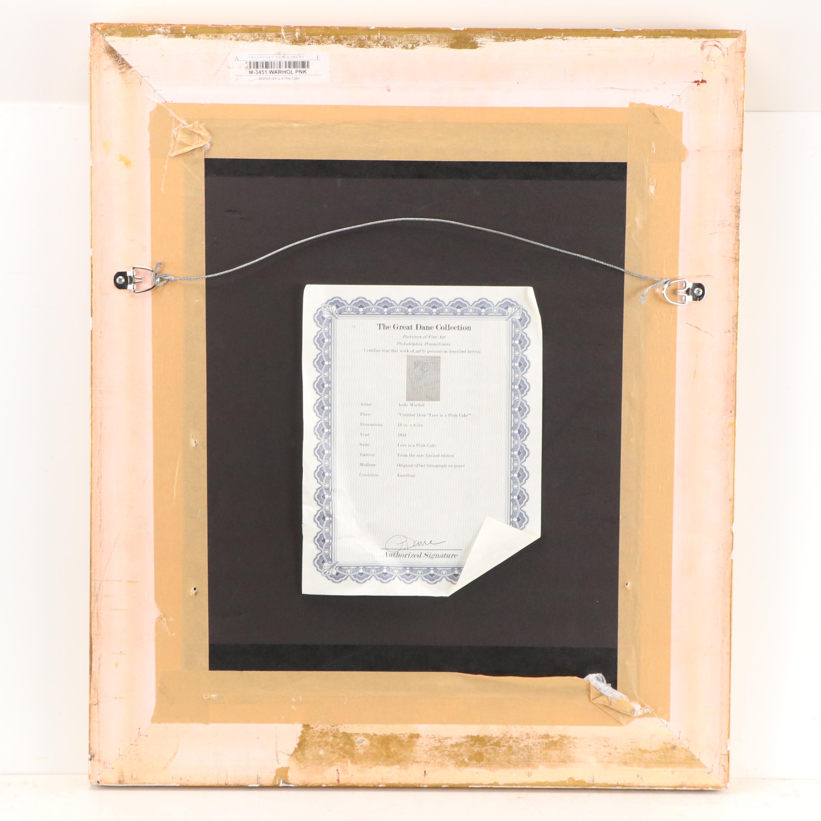 Andy Warhol Offset Lithograph from "Love is a Pink Cake" Series, 1953