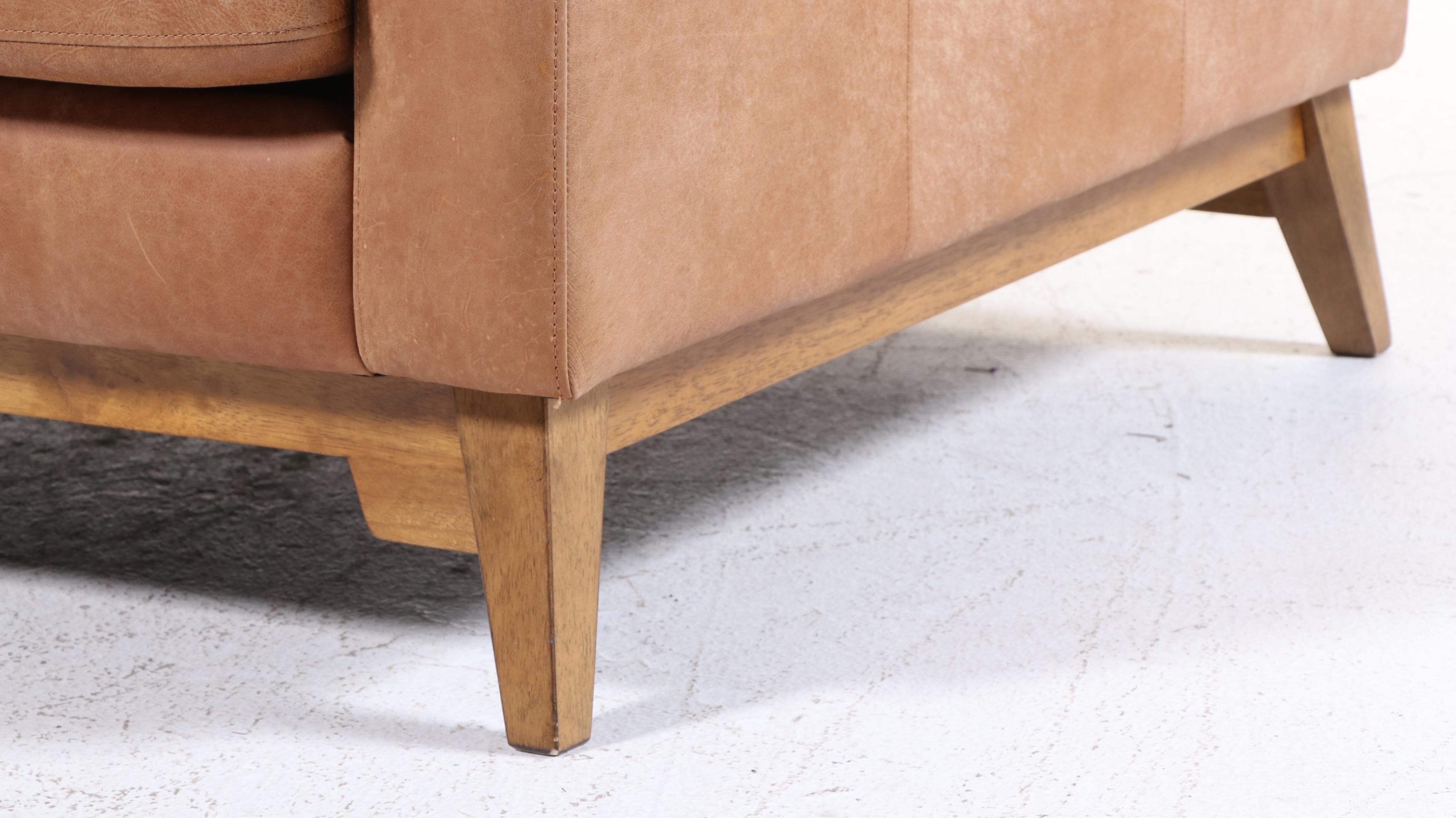 Modernist Style Hardwood and Leather Track-Arm Sofa