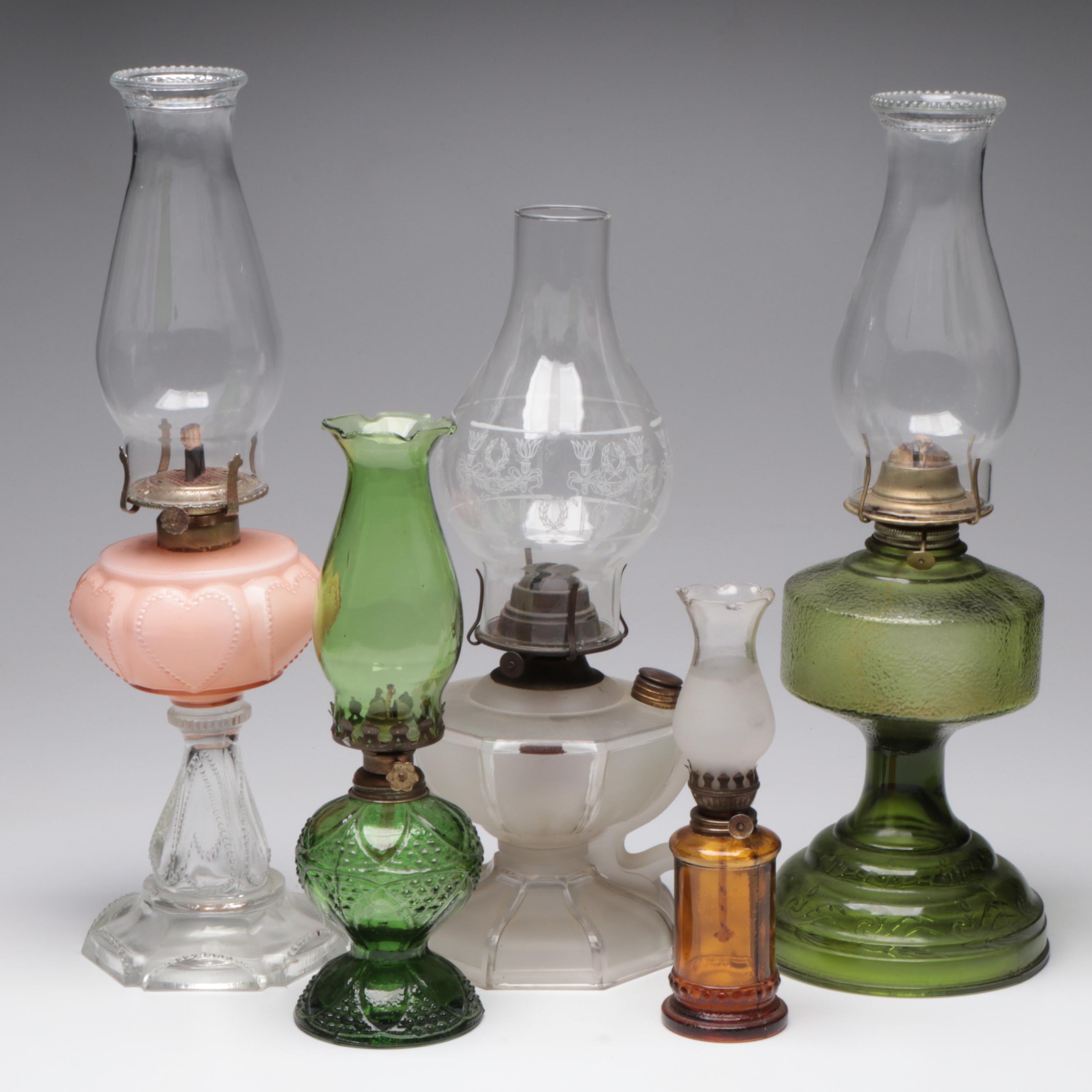 Plume & Atwood Green Glass Kerosene Lamp with More Lamps