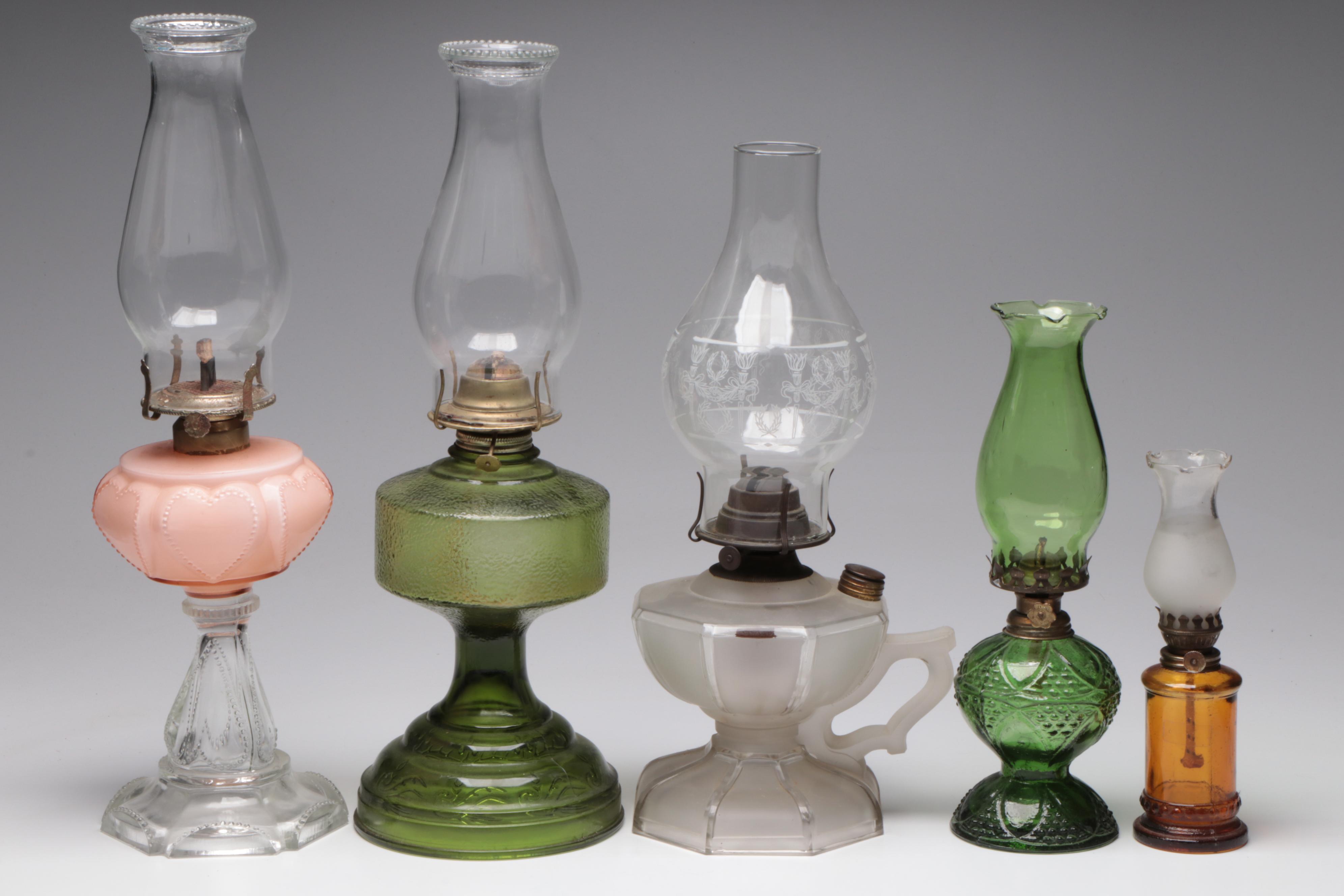 Plume & Atwood Green Glass Kerosene Lamp with More Lamps