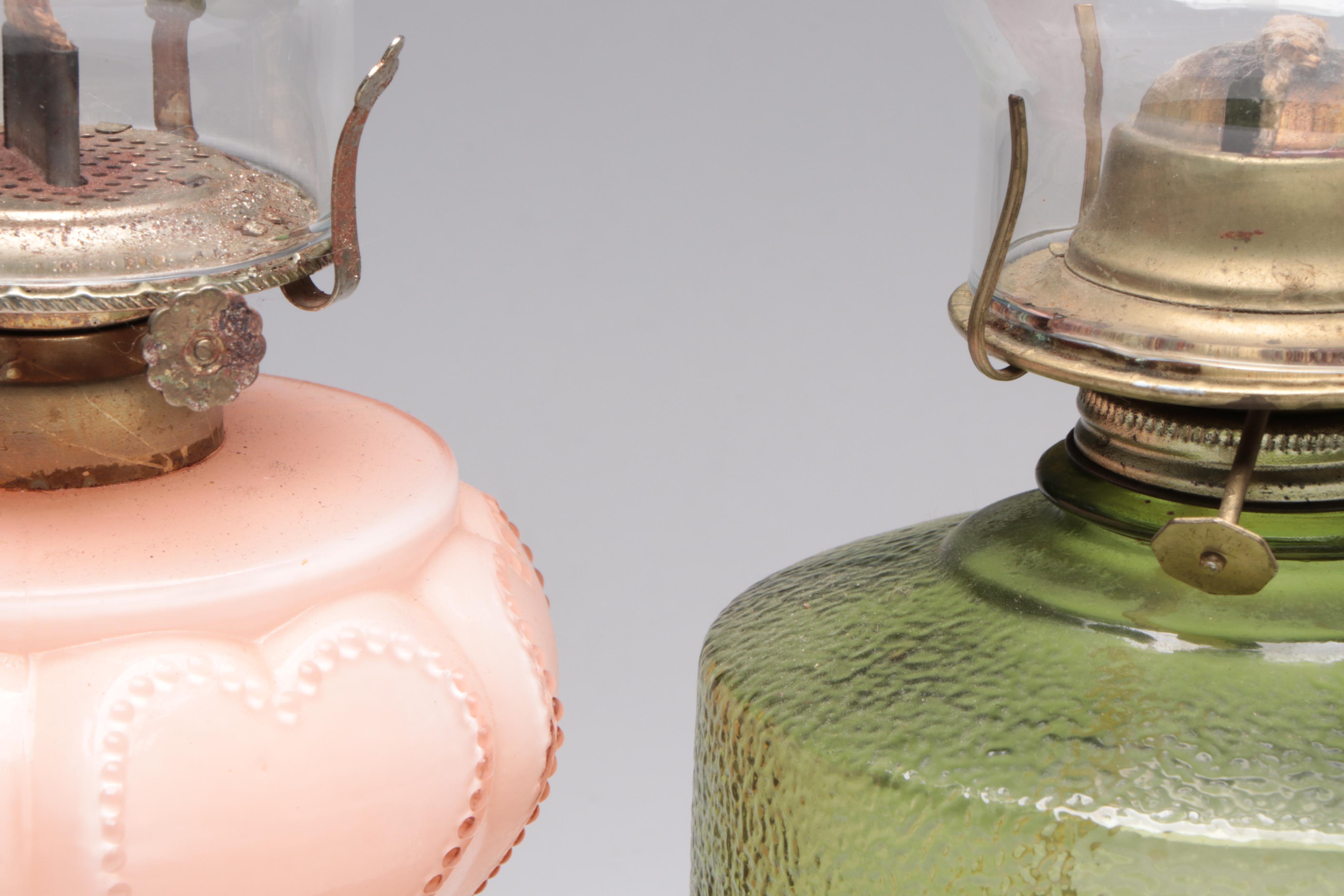 Plume & Atwood Green Glass Kerosene Lamp with More Lamps