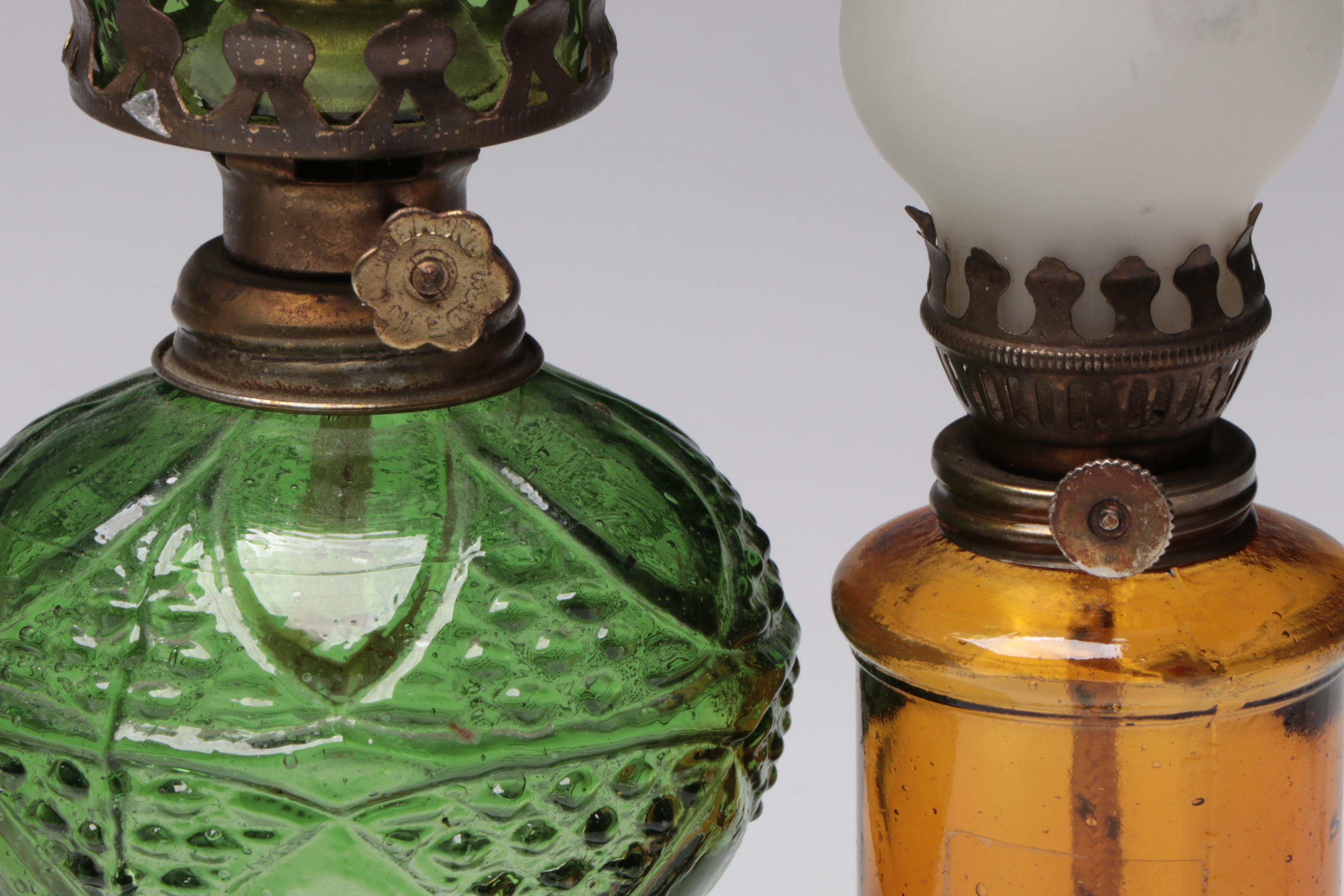 Plume & Atwood Green Glass Kerosene Lamp with More Lamps