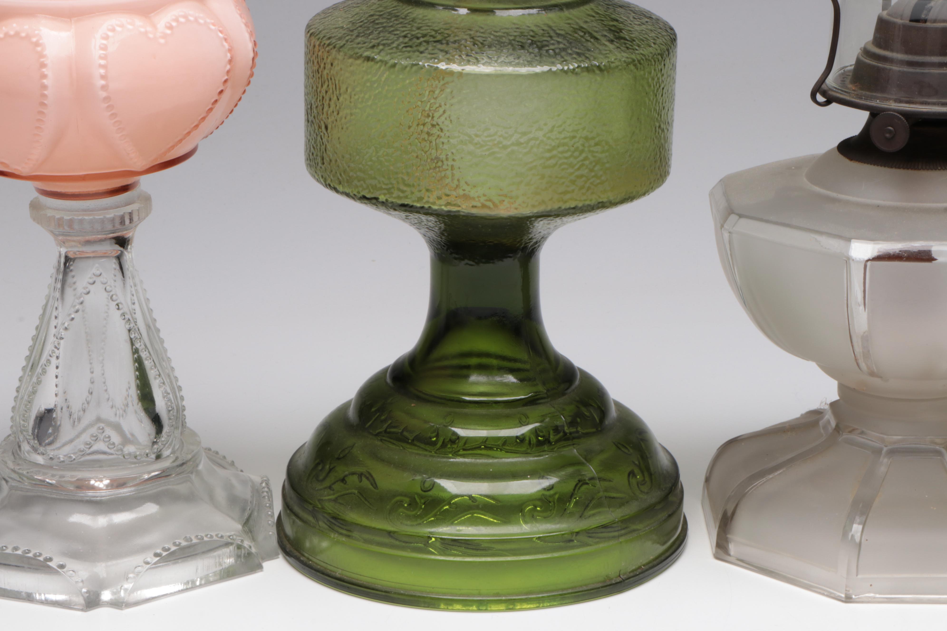 Plume & Atwood Green Glass Kerosene Lamp with More Lamps