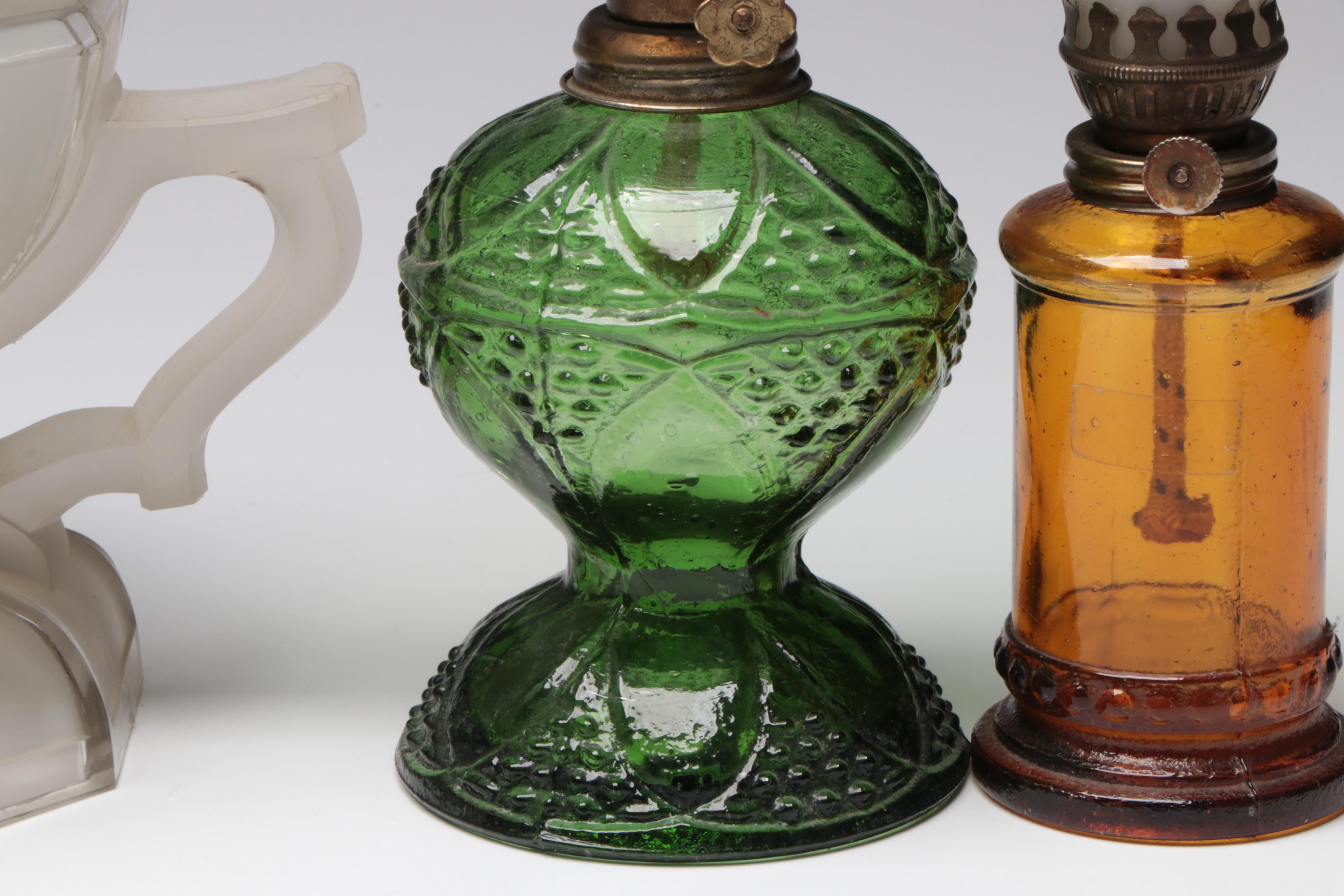 Plume & Atwood Green Glass Kerosene Lamp with More Lamps