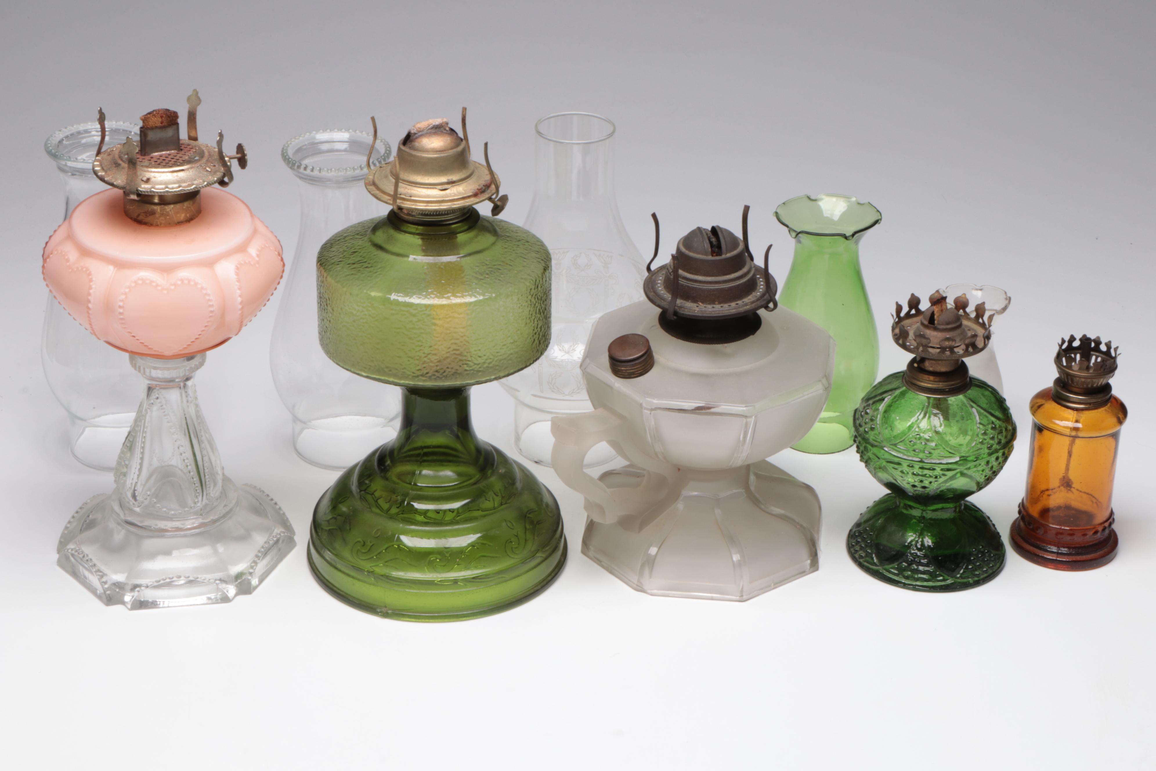 Plume & Atwood Green Glass Kerosene Lamp with More Lamps