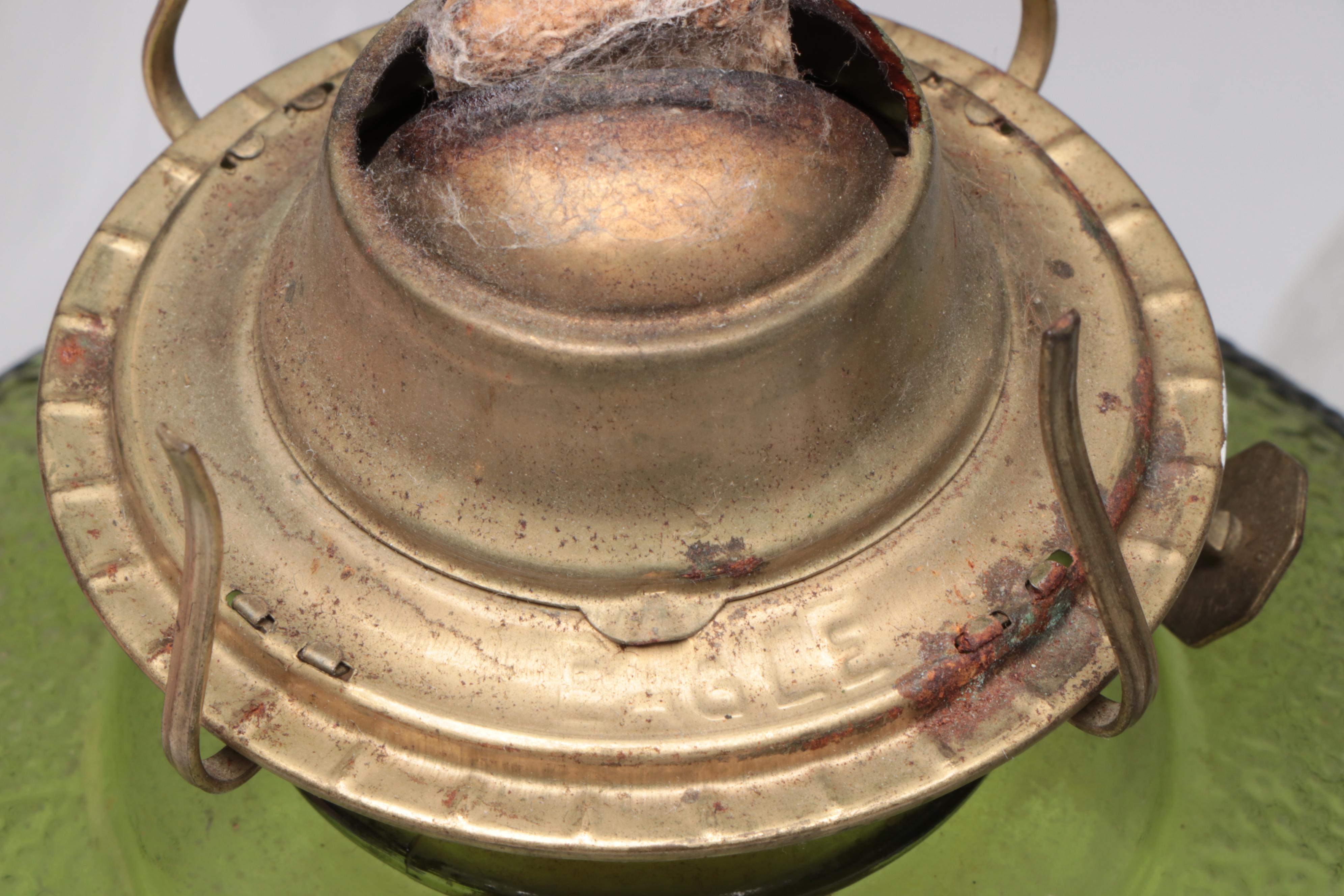 Plume & Atwood Green Glass Kerosene Lamp with More Lamps