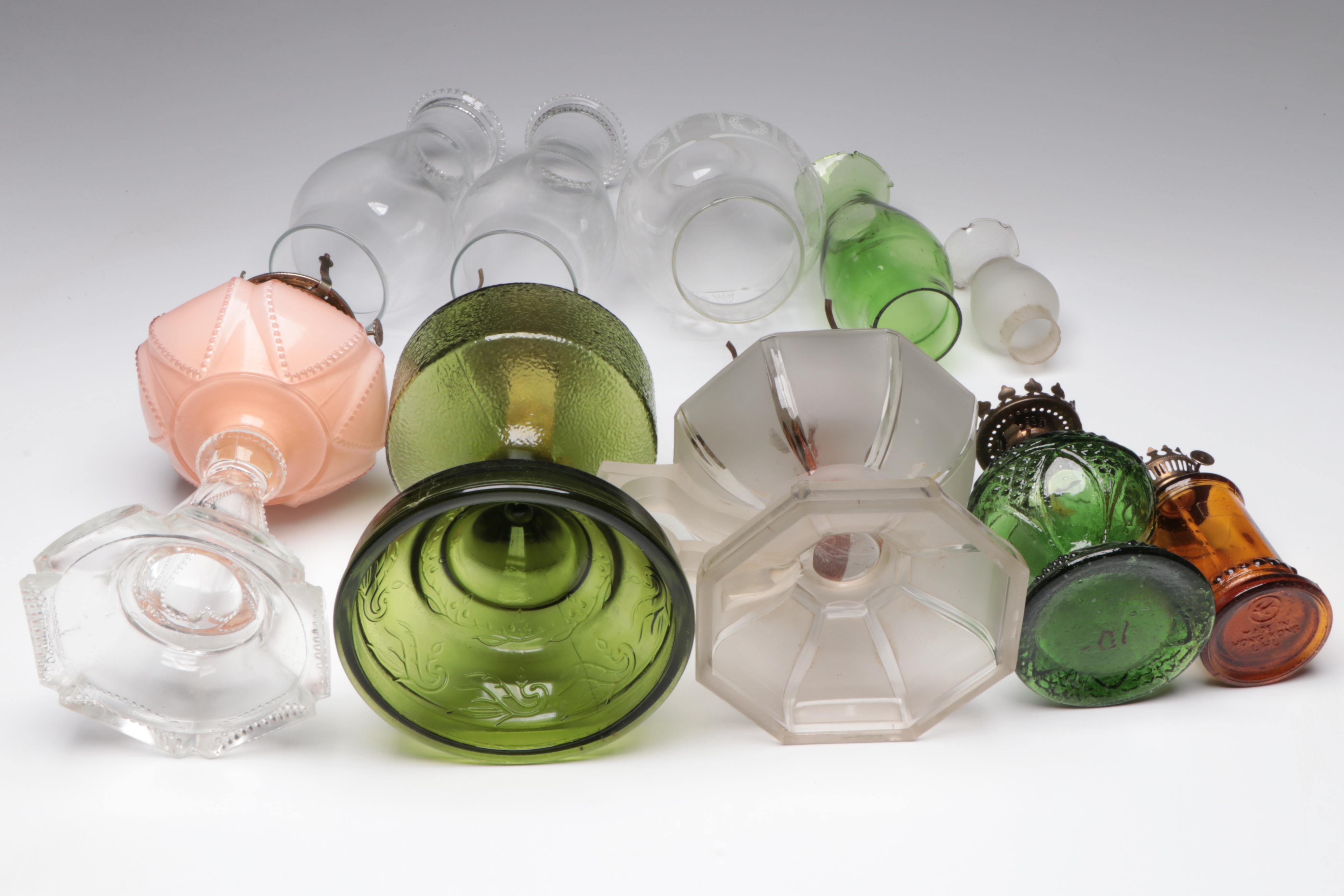 Plume & Atwood Green Glass Kerosene Lamp with More Lamps