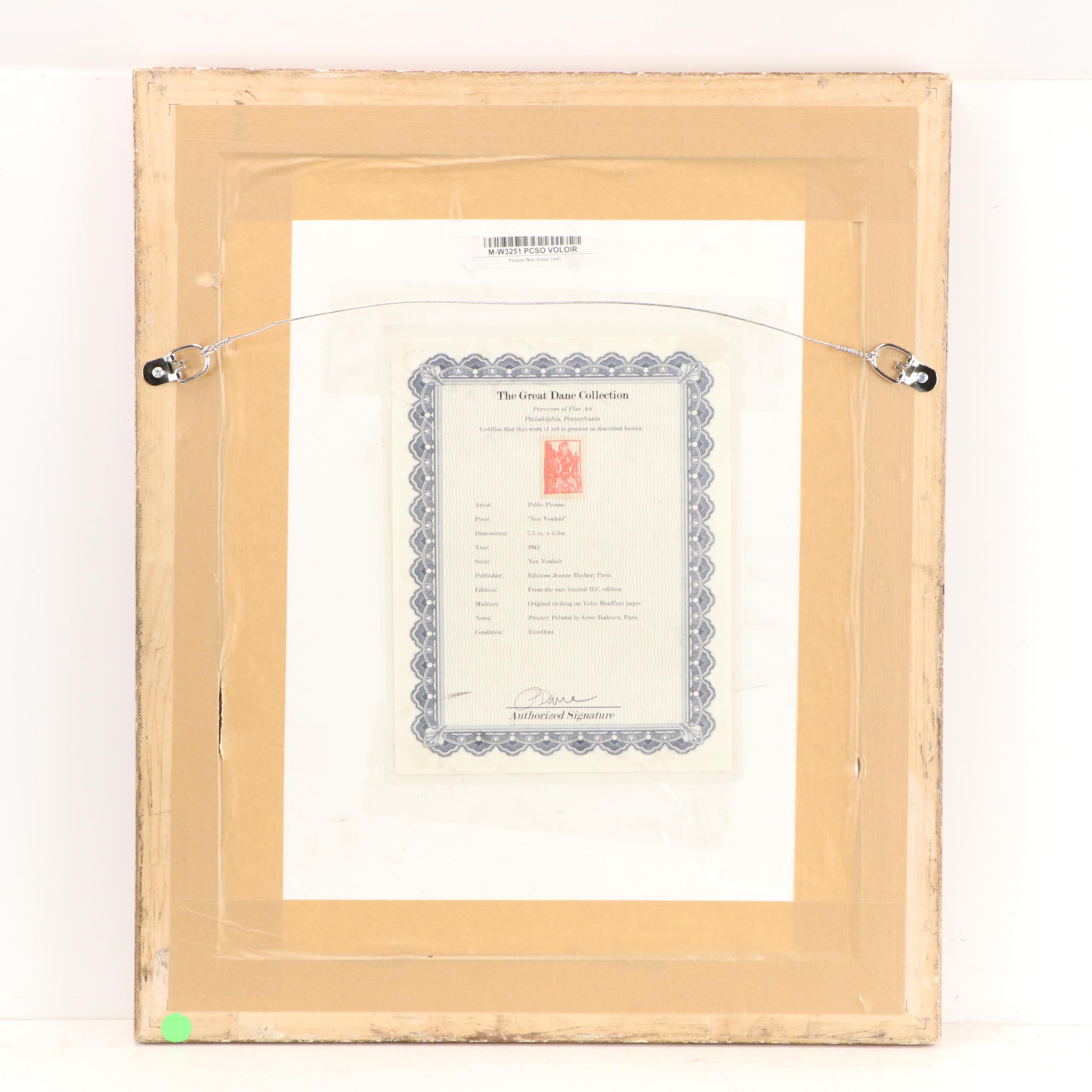 Pablo Picasso Engraving of Female Figure from "Non vouloir," Circa 1942