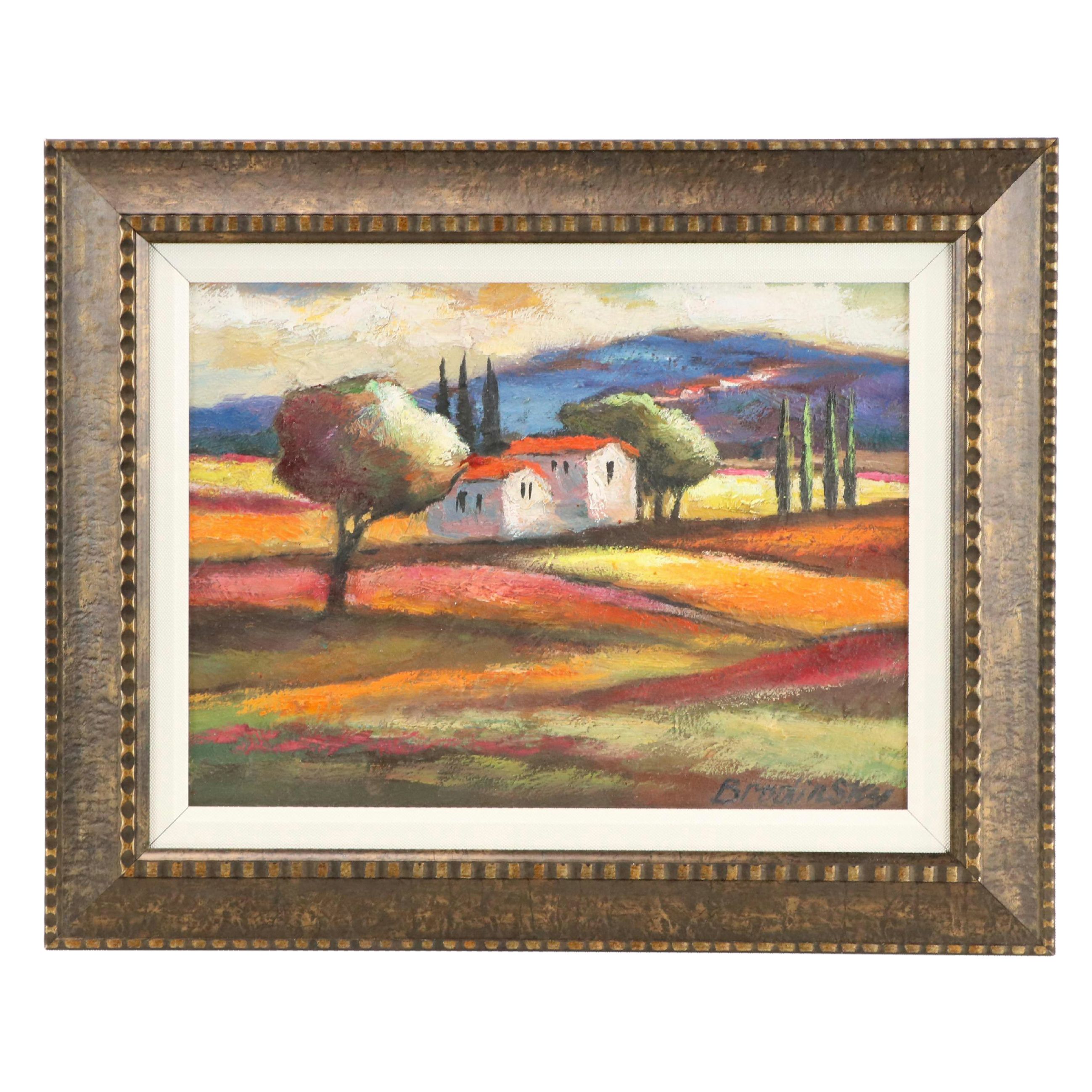 Slava Brodinsky Landscape Oil Painting of a House Amid Fields