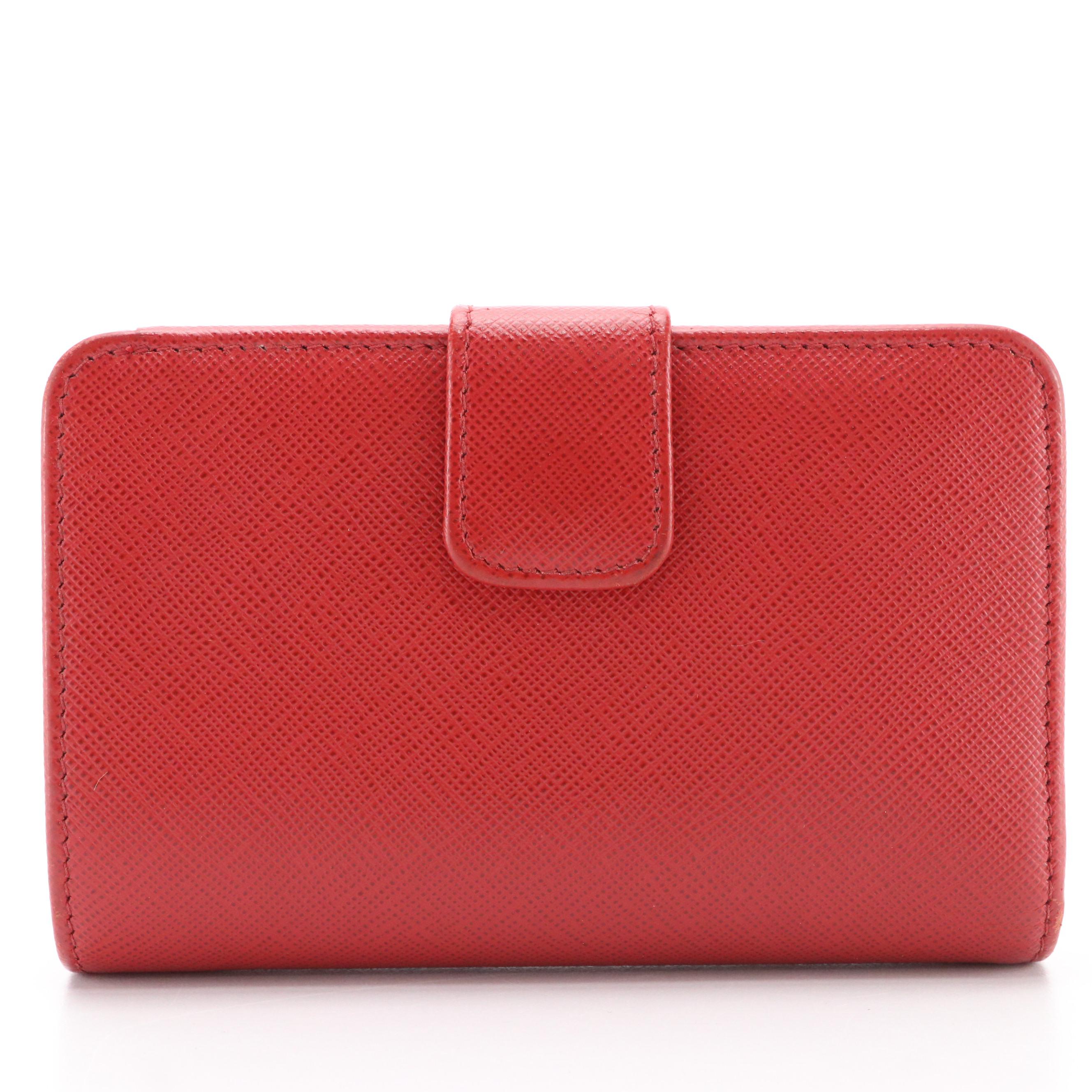 Prada Red Saffiano Leather Compact Zip Wallet