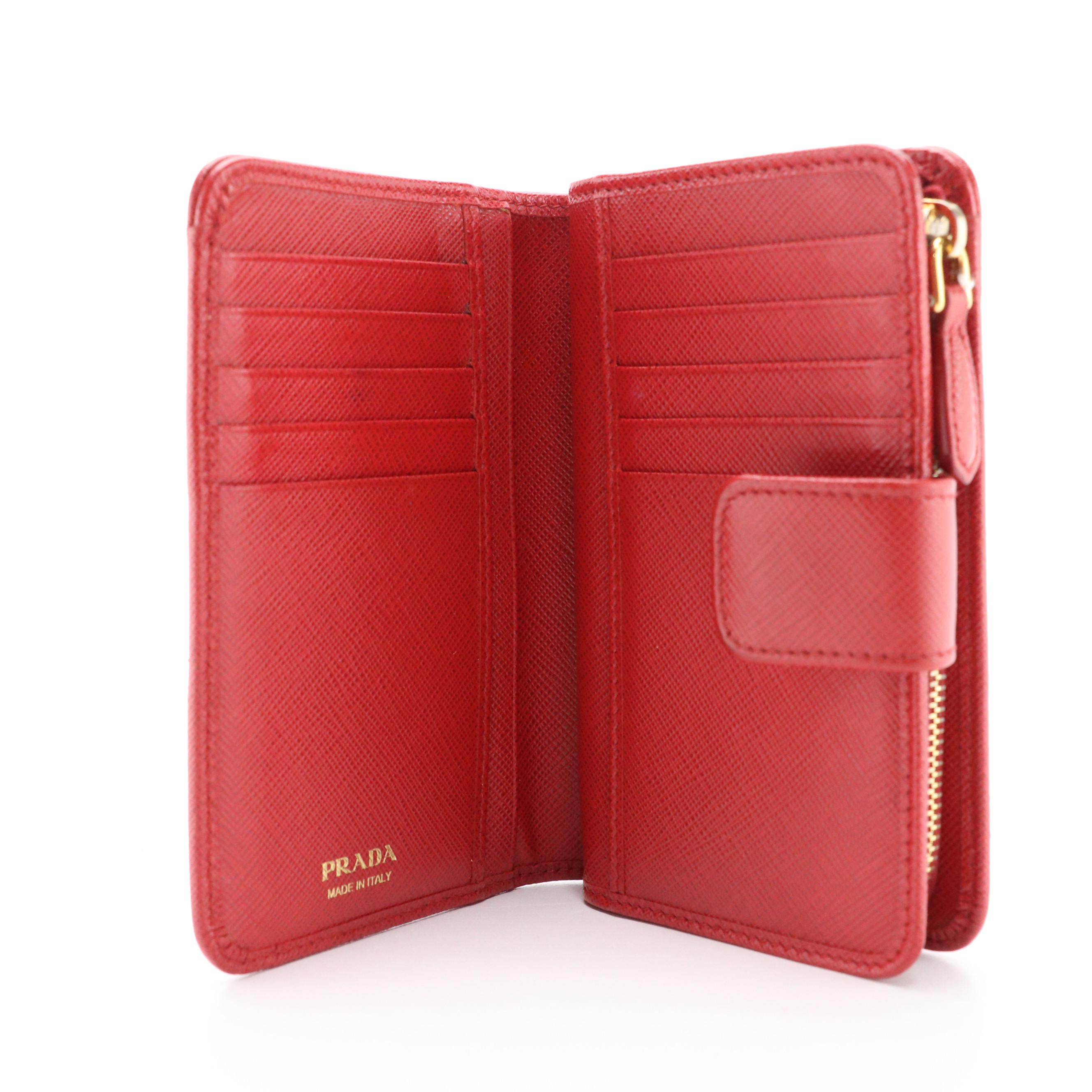 Prada Red Saffiano Leather Compact Zip Wallet
