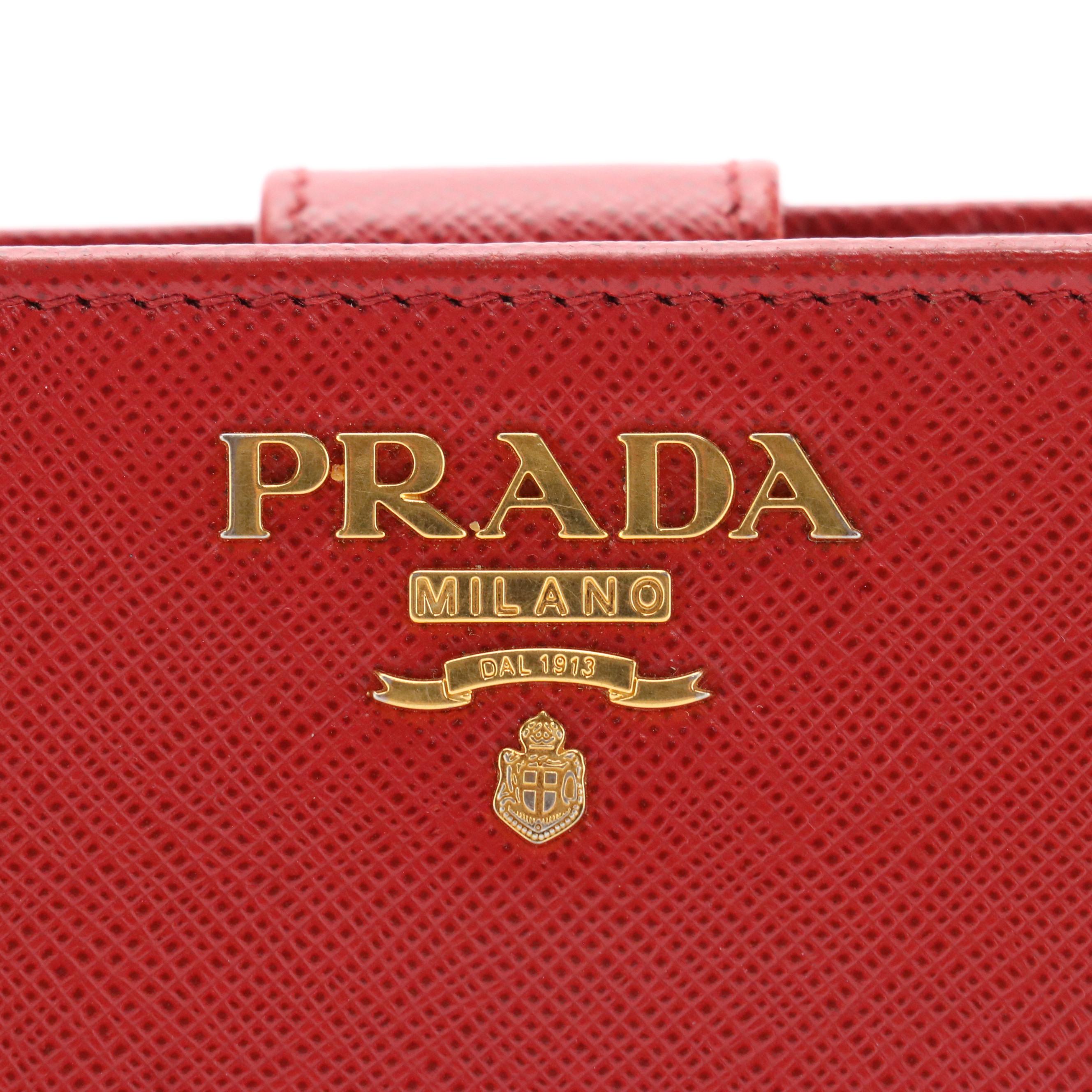 Prada Red Saffiano Leather Compact Zip Wallet