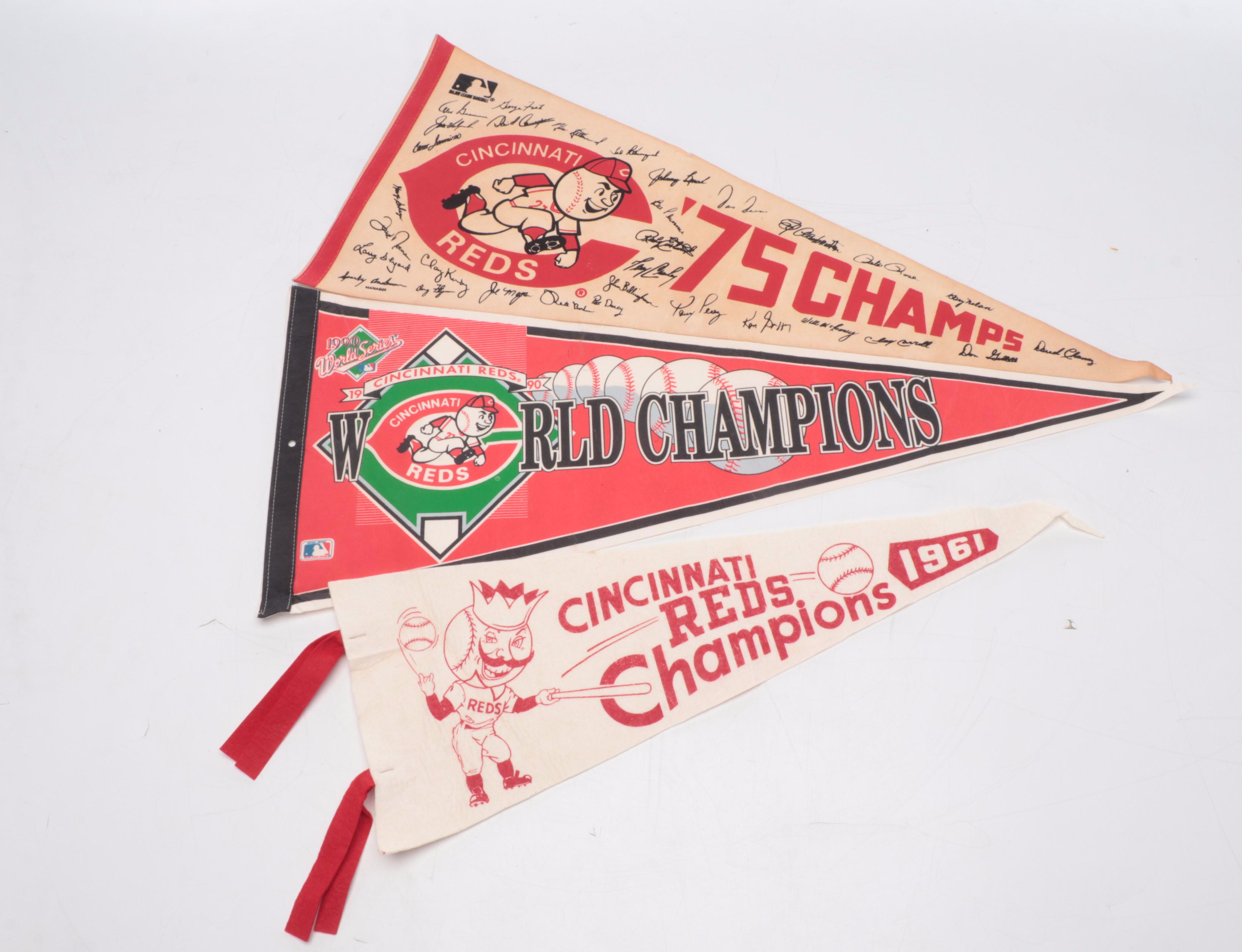 1975 and 1990 Cincinnati Reds World Series Champions Pennants with More