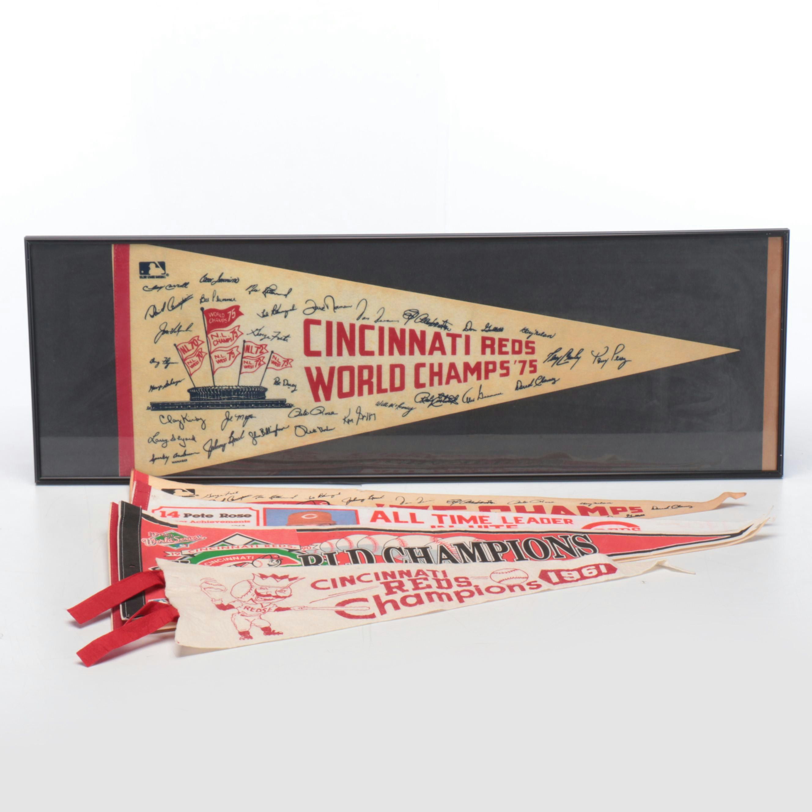 1975 and 1990 Cincinnati Reds World Series Champions Pennants with More
