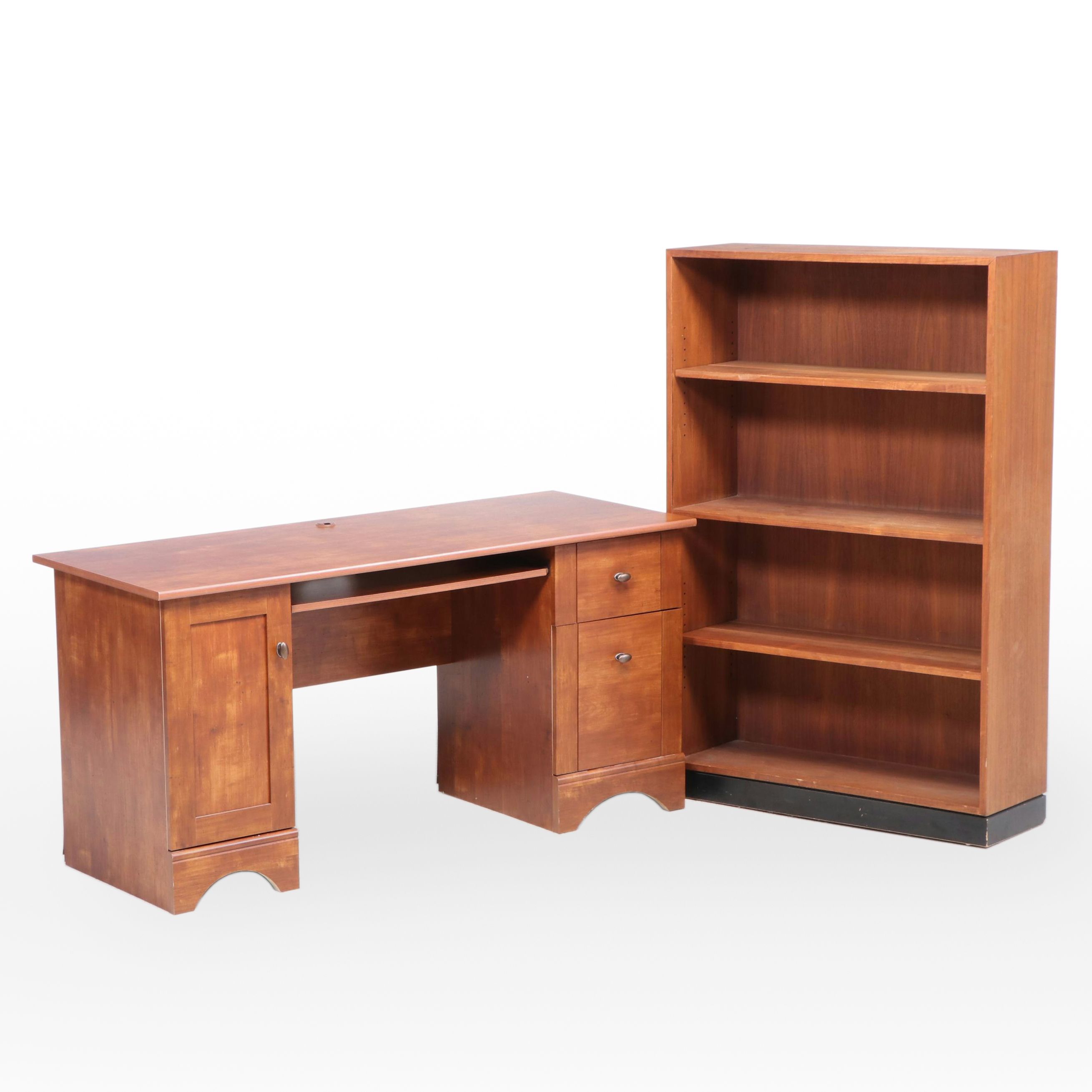 Craftsman Style Oak Finish Computer Desk and Bookcase