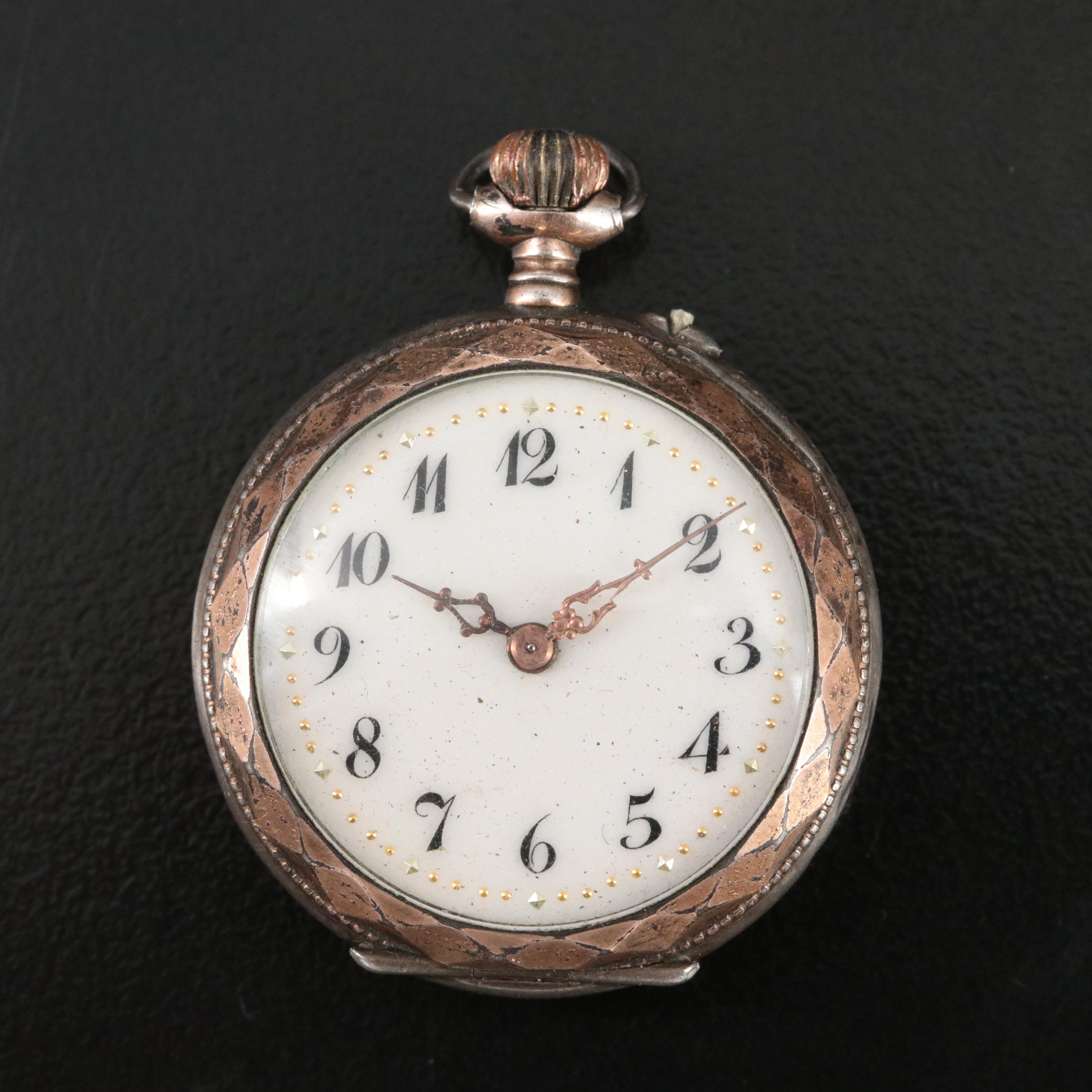 Vintage 800 Silver Pin Set Pocket Watch
