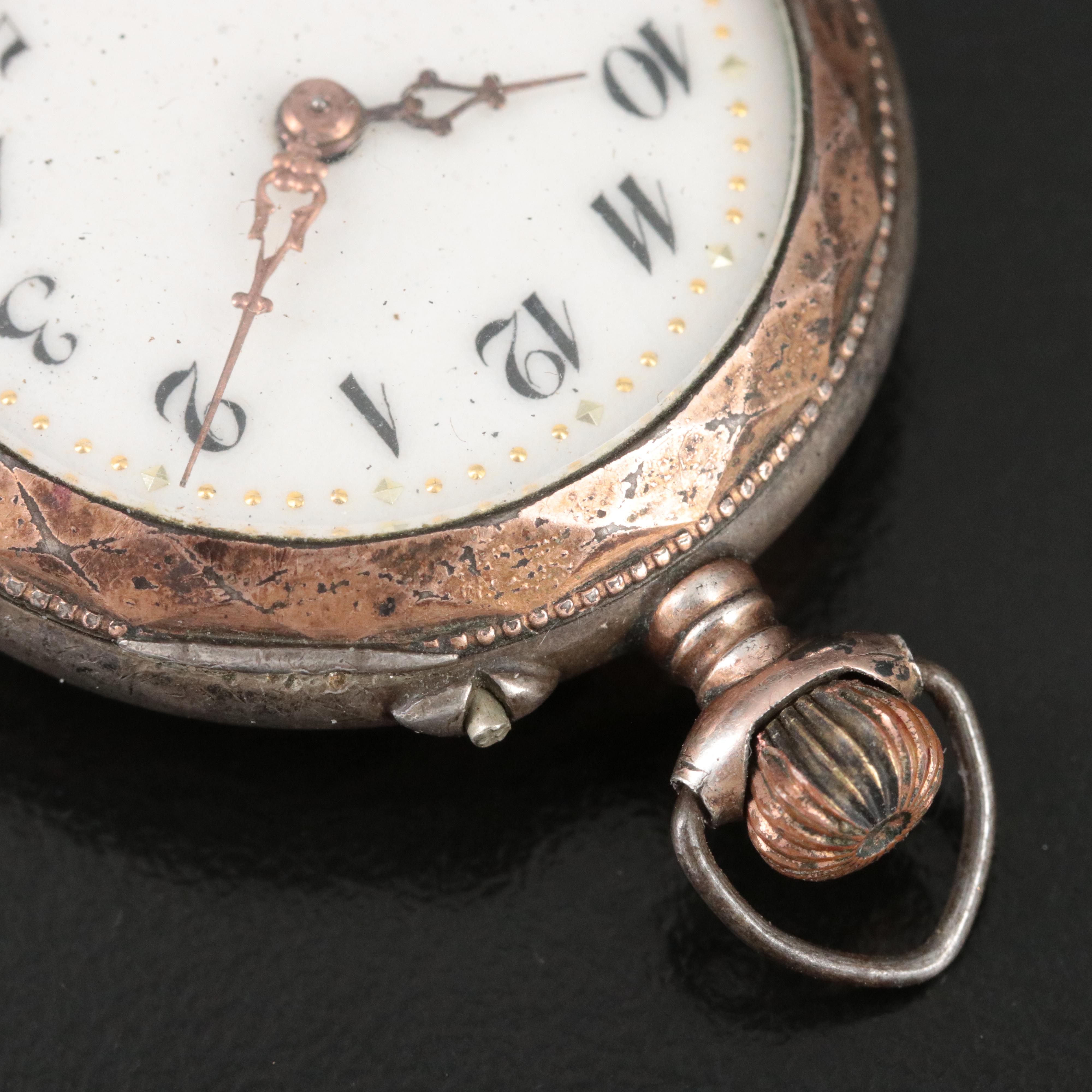 Vintage 800 Silver Pin Set Pocket Watch