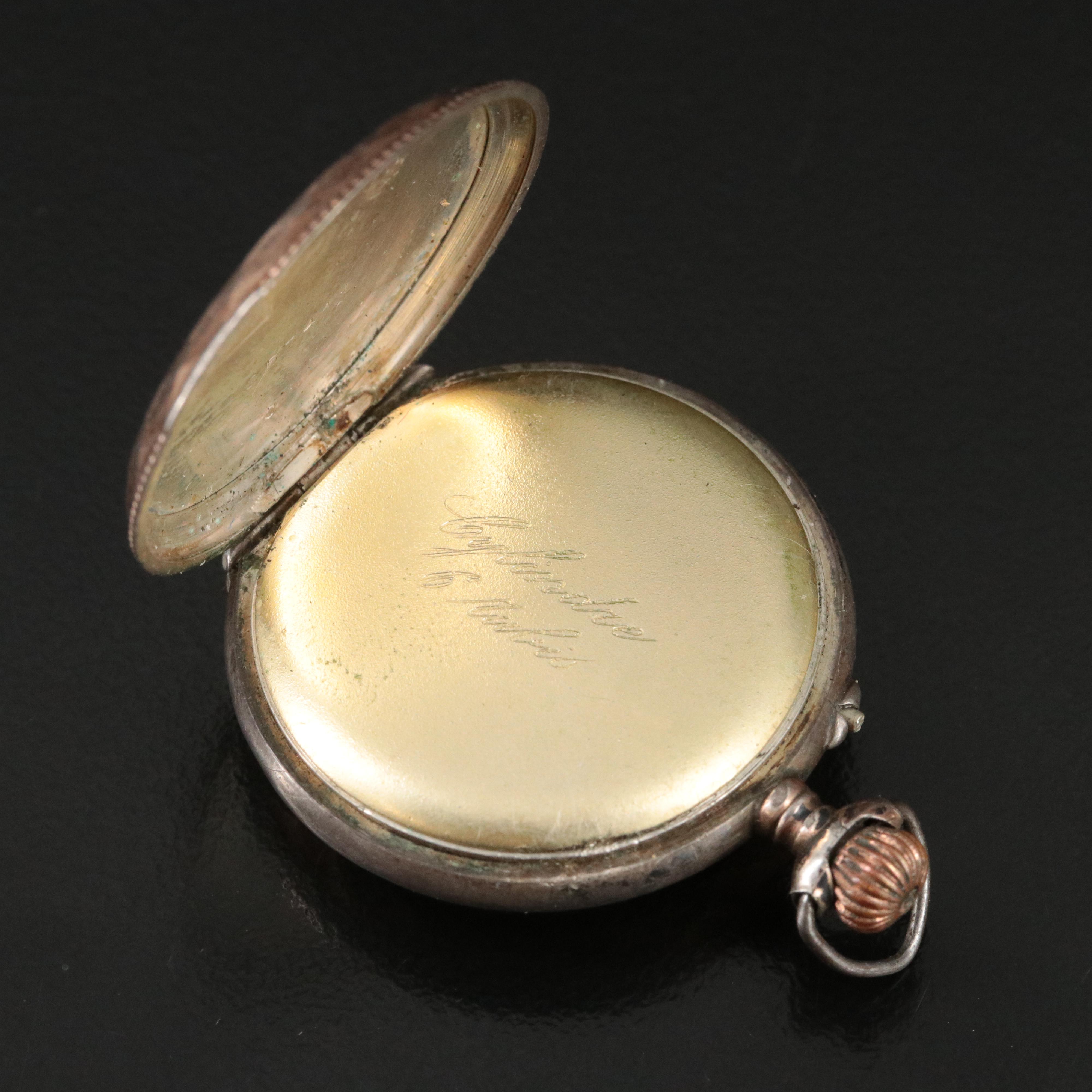 Vintage 800 Silver Pin Set Pocket Watch